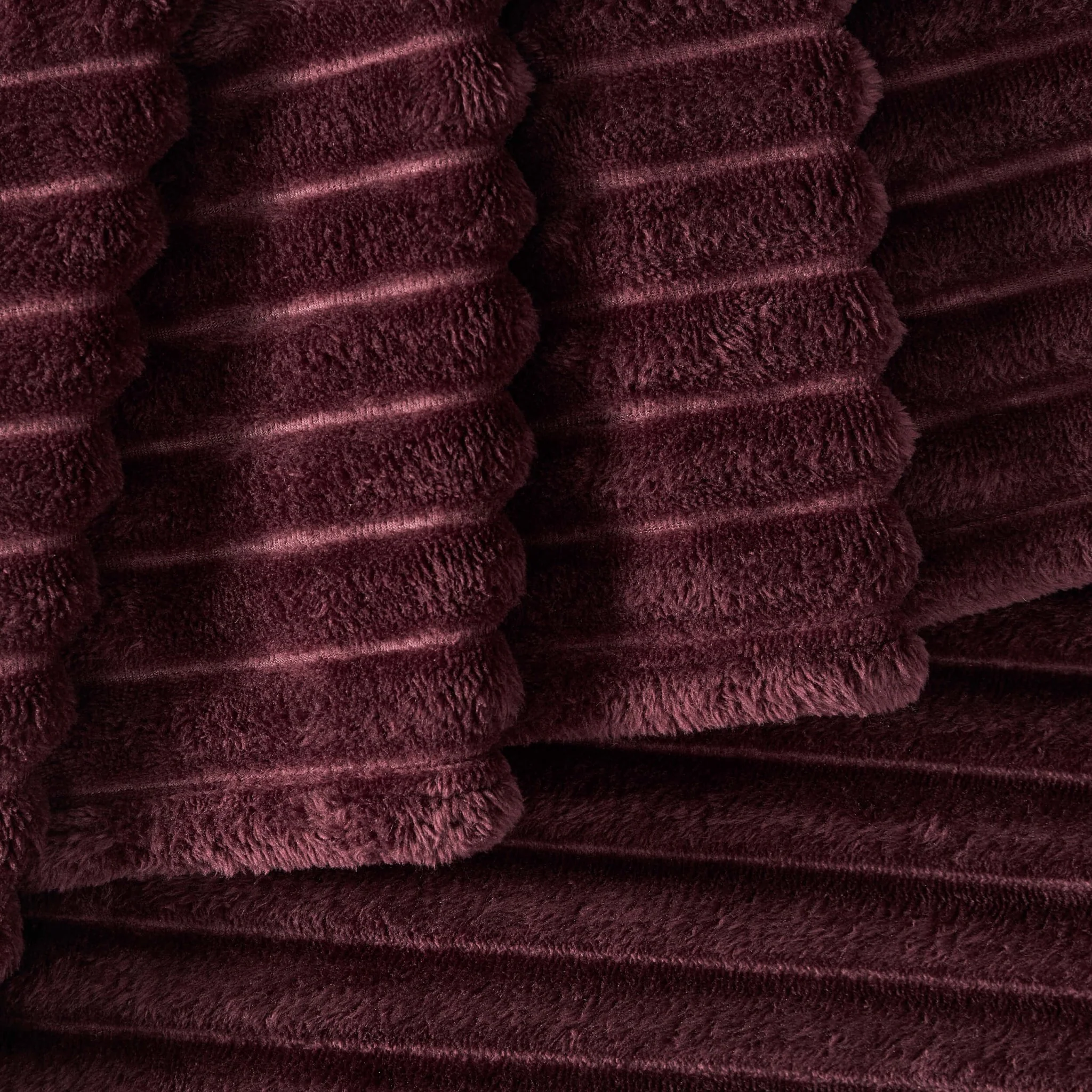 Ribbed Flannel Faux Fur Sofa Throw - Aubergine - Image 3