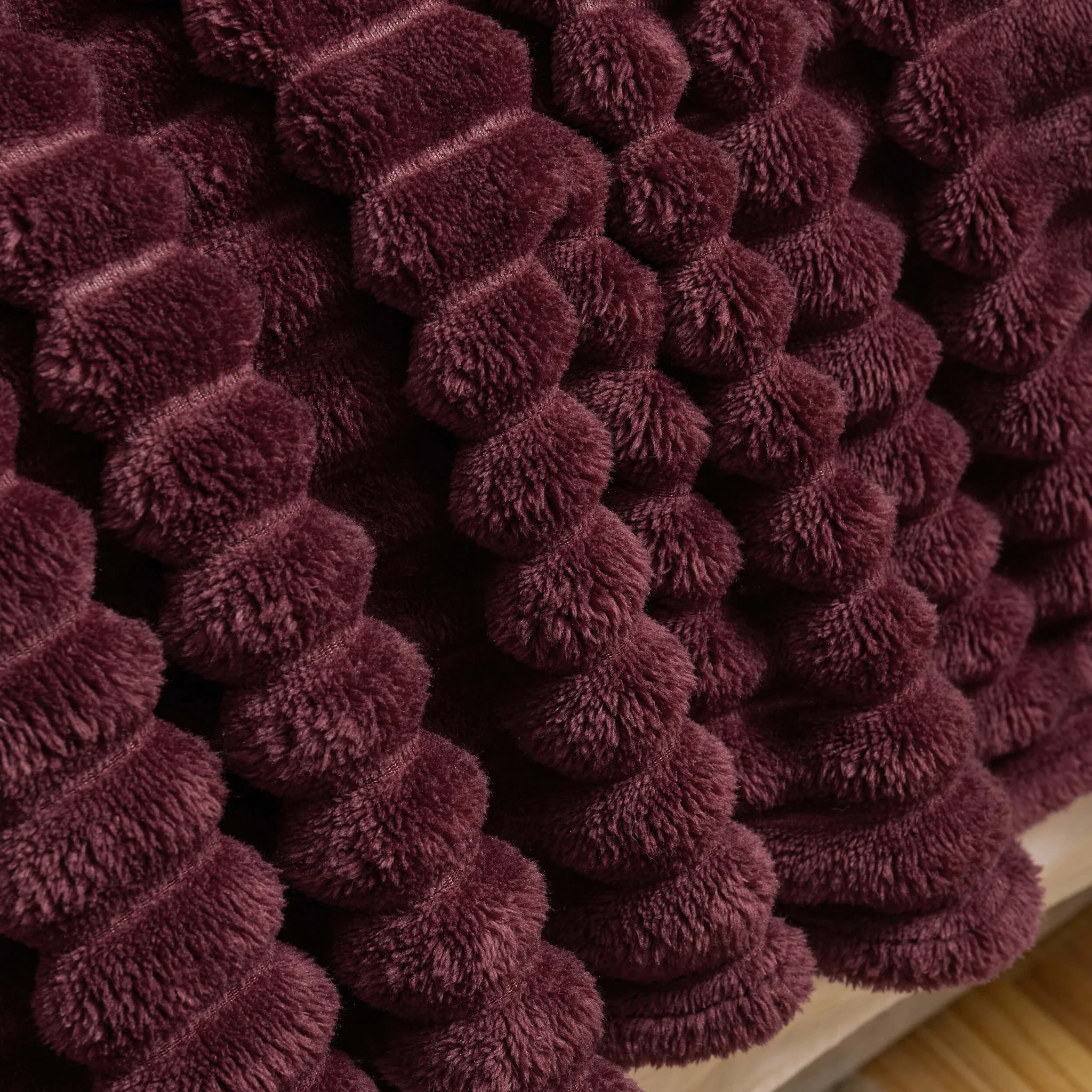 Ribbed Flannel Faux Fur Sofa Throw - Aubergine - Image 2