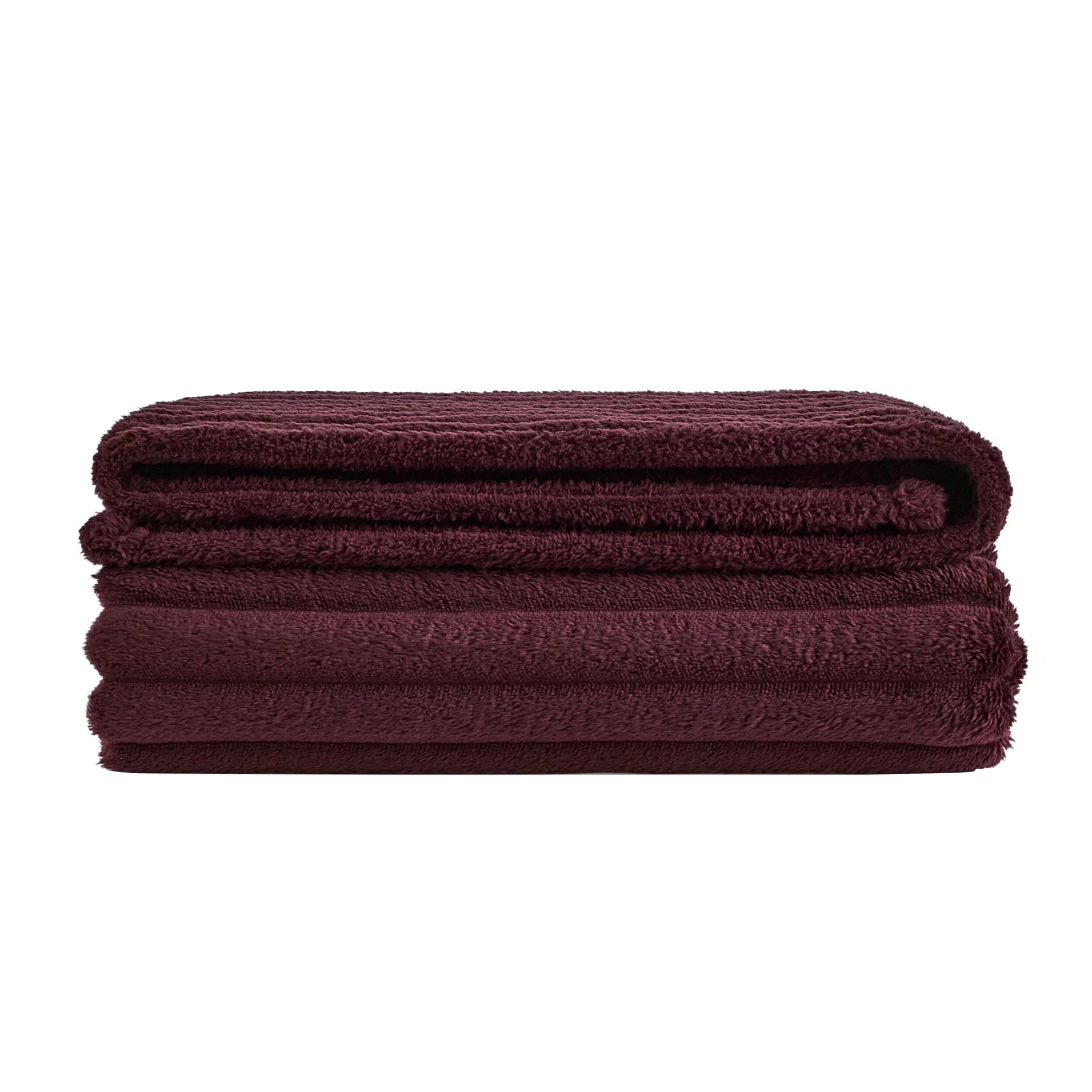 Ribbed Flannel Faux Fur Throw - Aubergine - Image 4