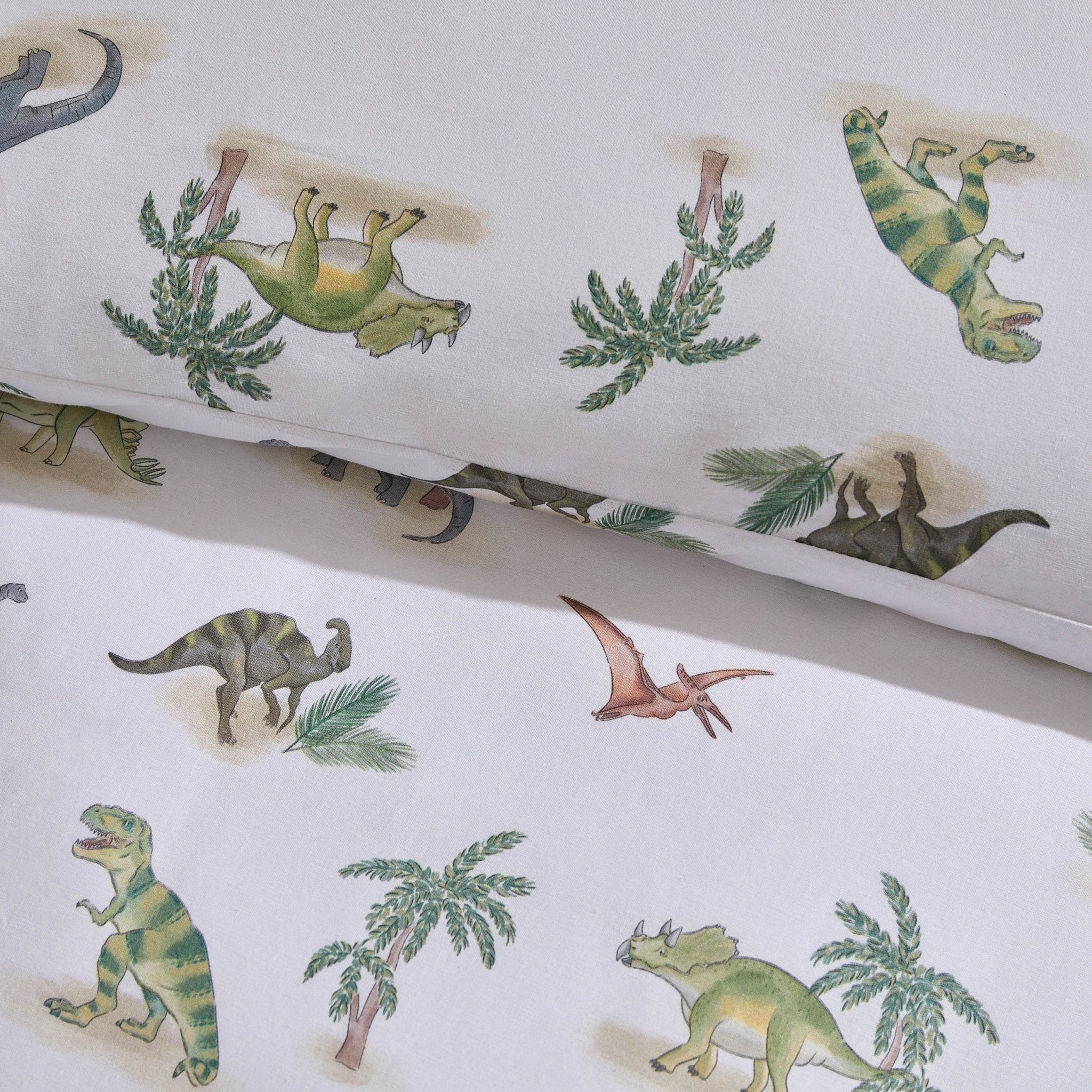 Riley 100% Cotton Dino Print Duvet Cover Set - Green - Image 2