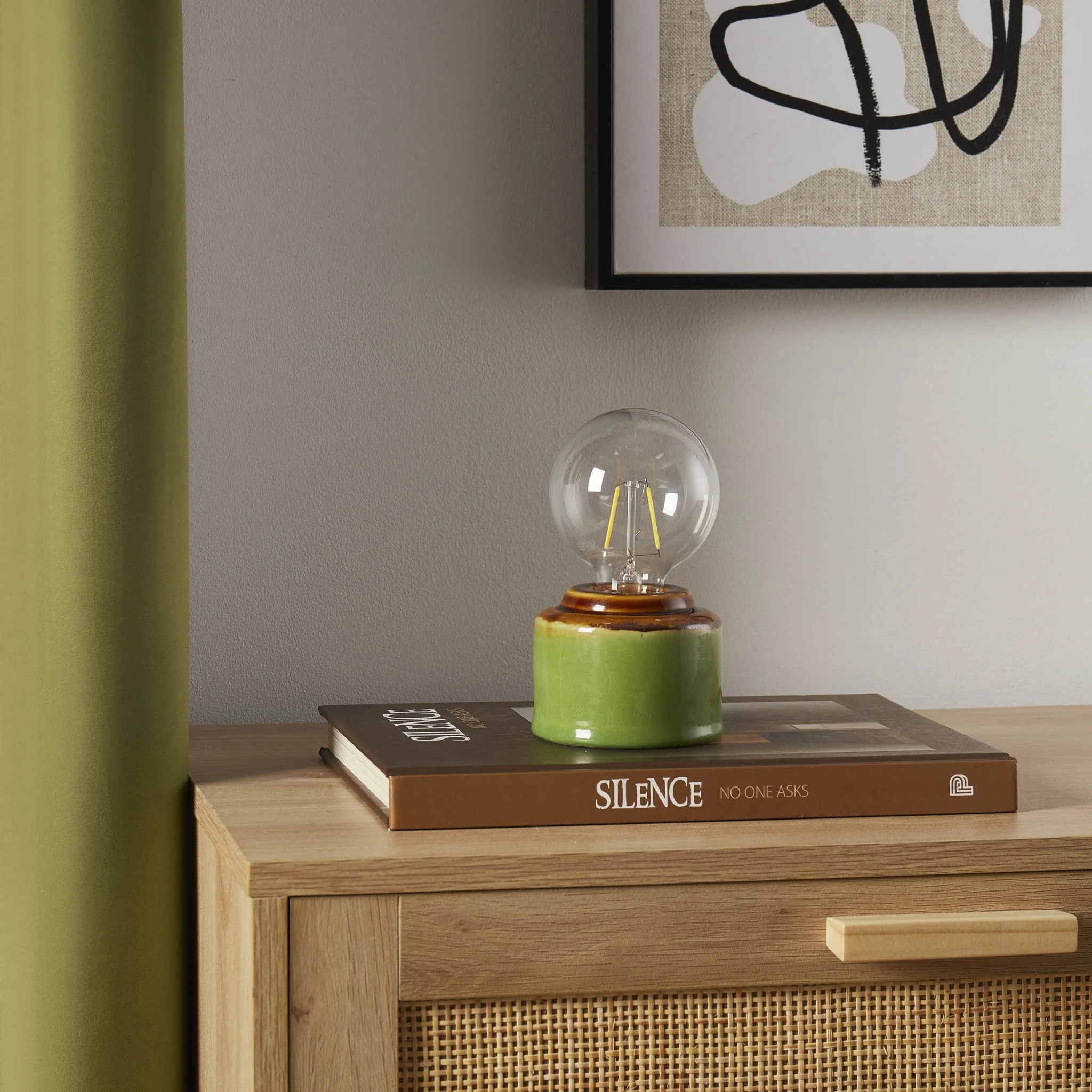 Robin Reactive Glaze Ceramic Bulb Table Lamp - Green/Brown - Image 2