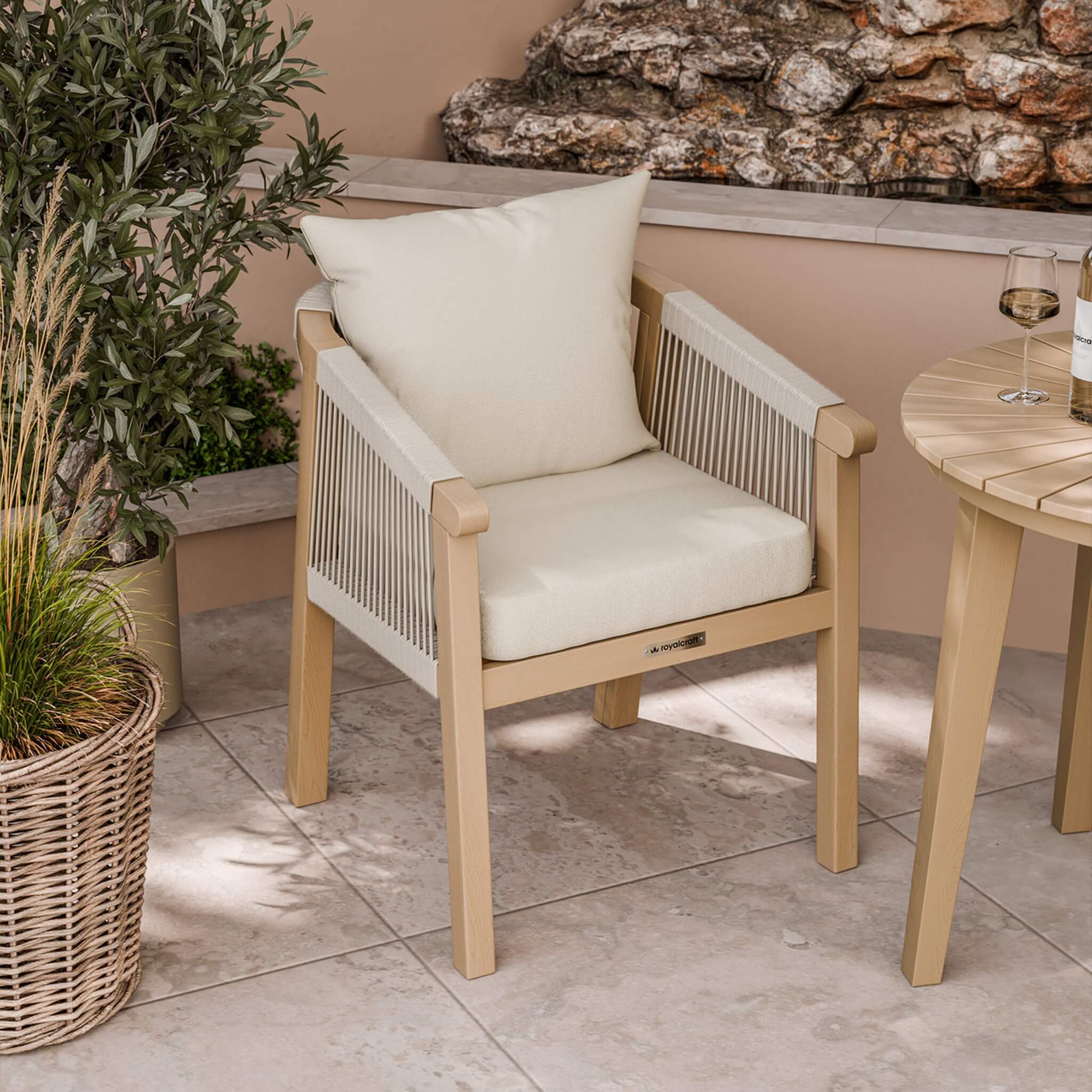 Roma Outdoor 2 Seater Round Bistro Table and Dining Chairs - Beige - Image 2