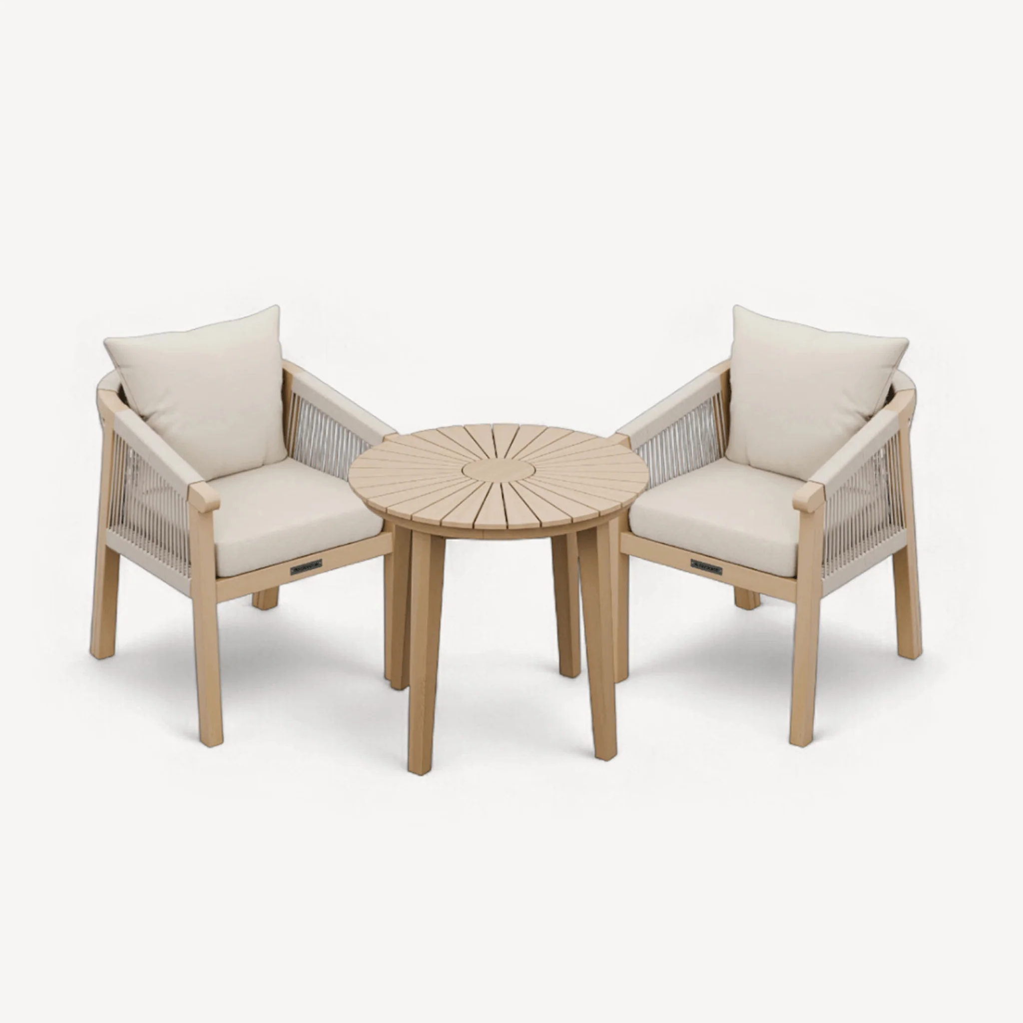 Roma Outdoor 2 Seater Round Bistro Table and Dining Chairs - Beige - Image 5