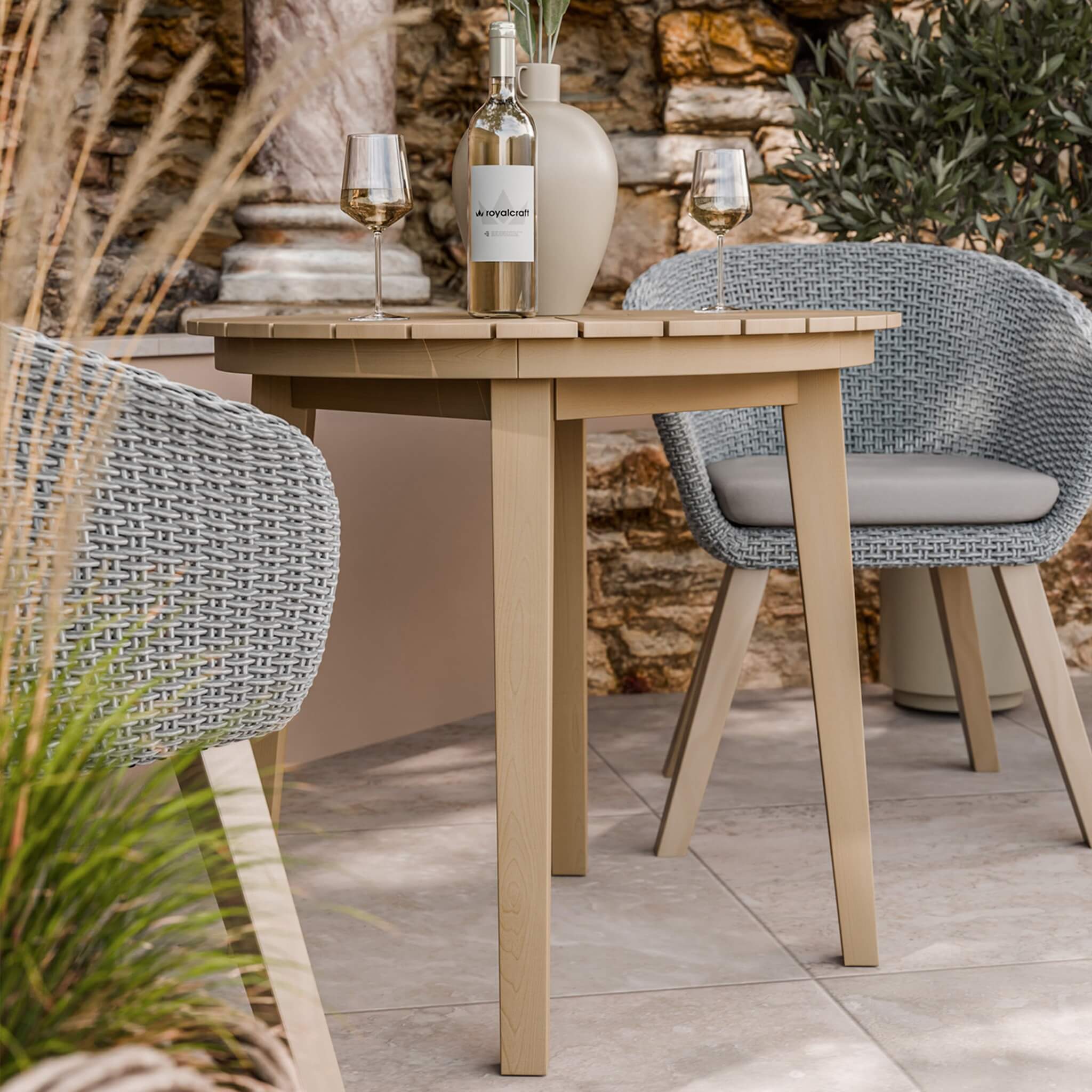 Roma Outdoor 2 Seater Round Bistro Table and Sol Dining Chairs - Beige - Image 2