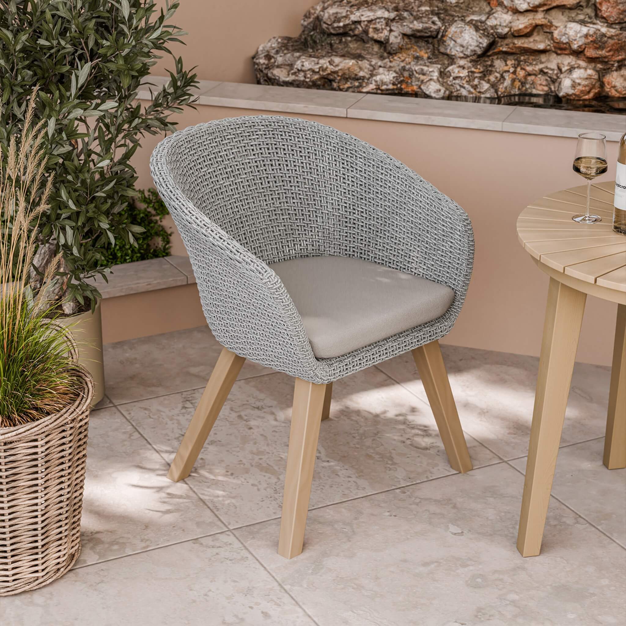 Roma Outdoor 2 Seater Round Bistro Table and Sol Dining Chairs - Beige - Image 3
