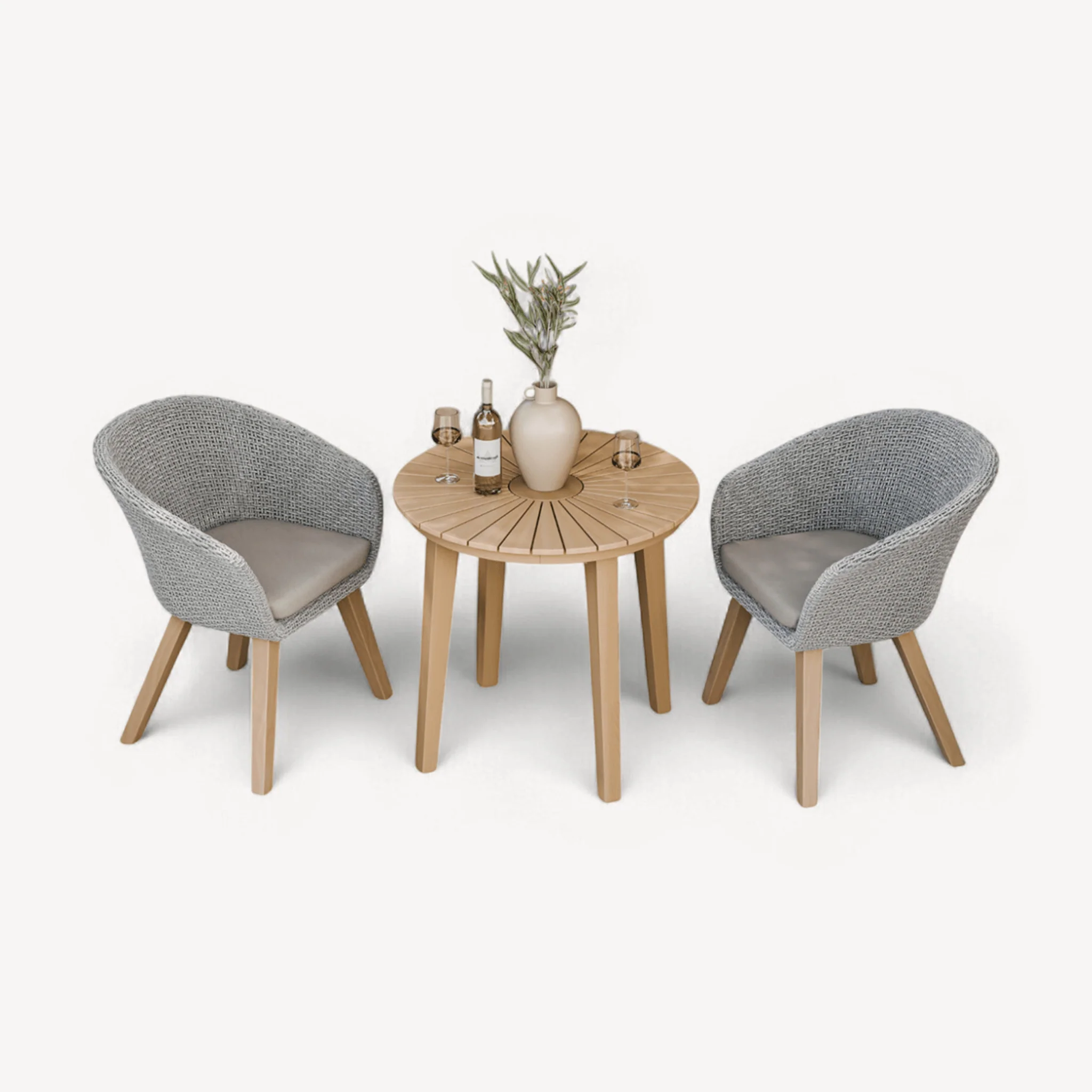 Roma Outdoor 2 Seater Round Bistro Table and Sol Dining Chairs - Beige - Image 5