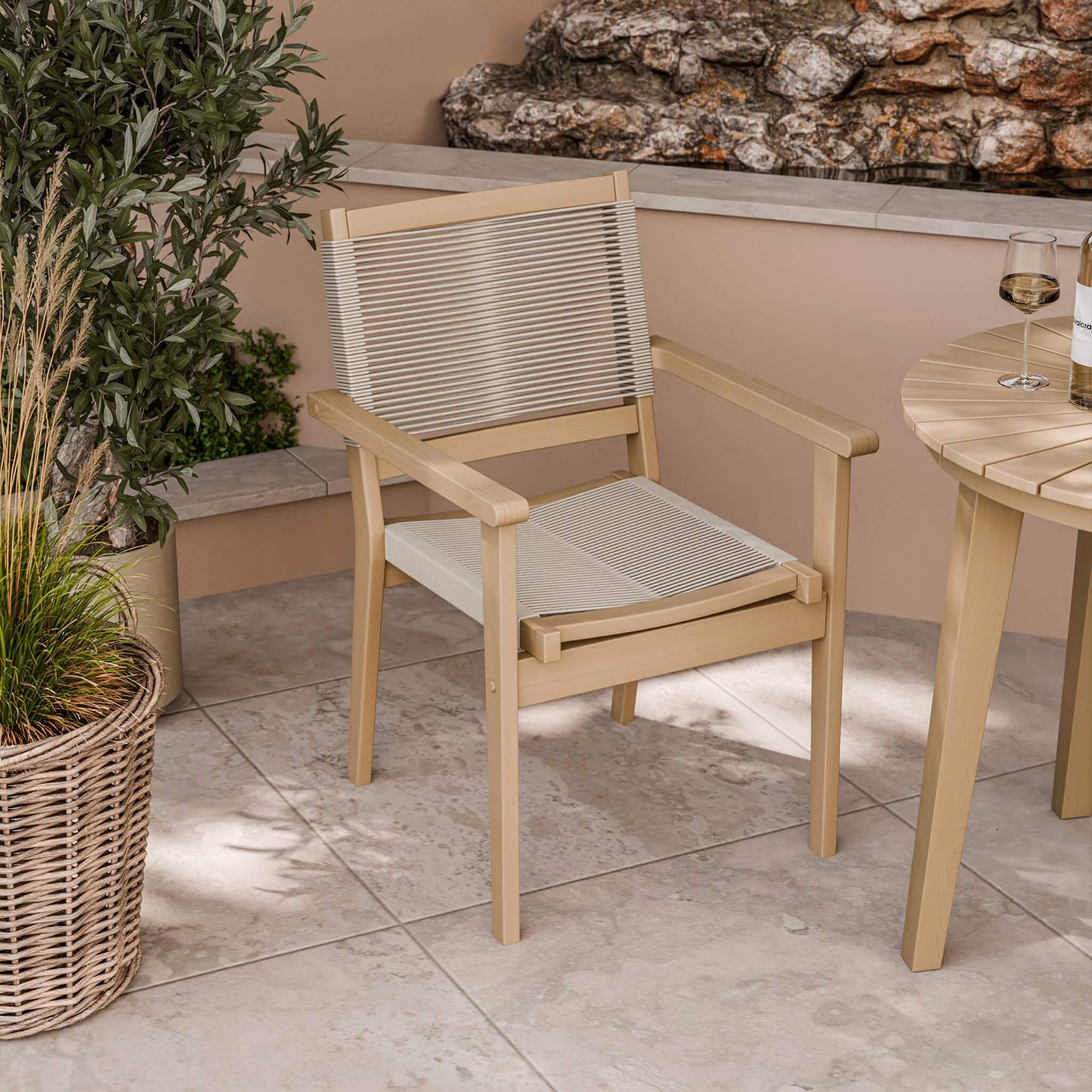 Roma Outdoor 2 Seater Round Bistro Table and Stacking Chairs - Beige - Image 2