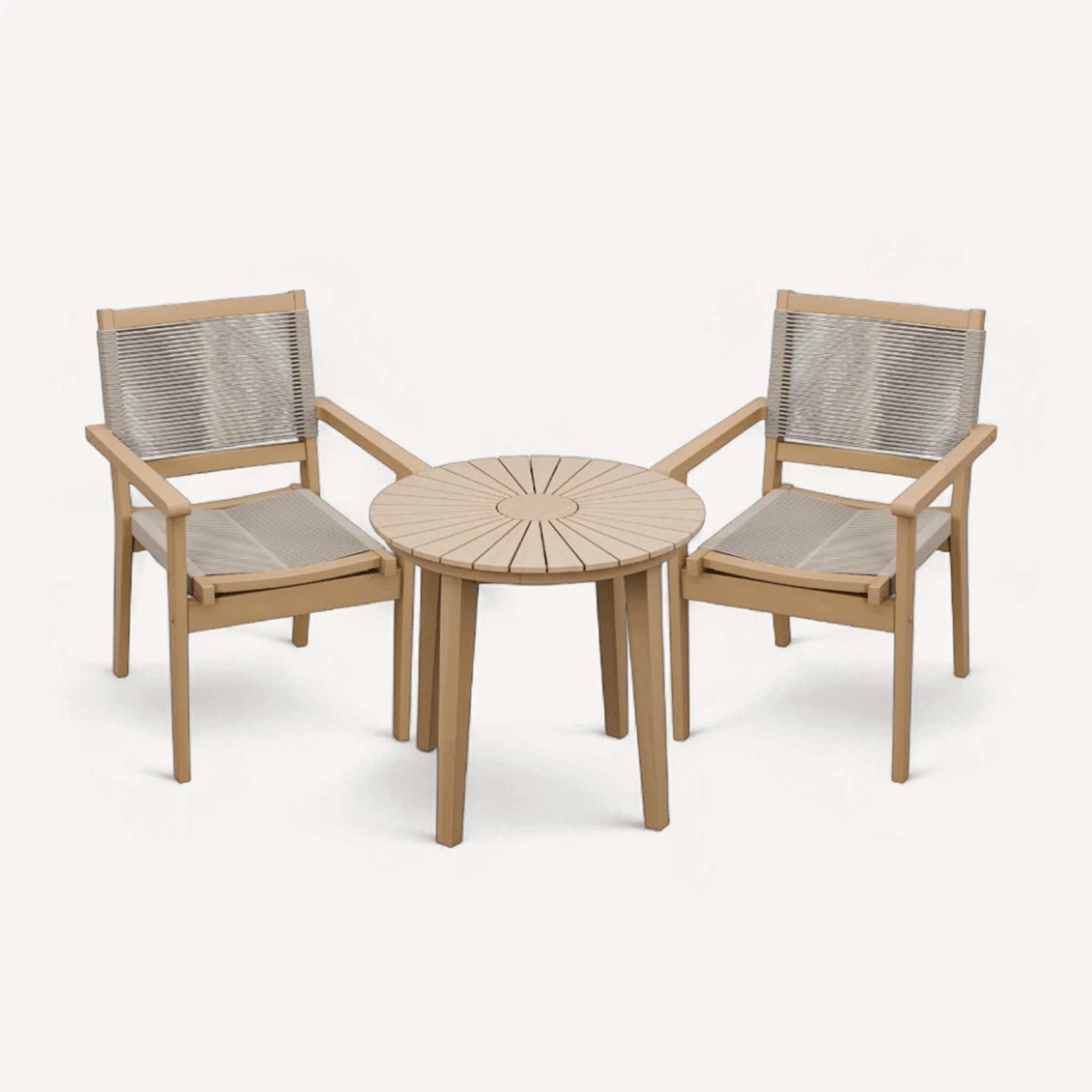 Roma Outdoor 2 Seater Round Bistro Table and Stacking Chairs - Beige - Image 5