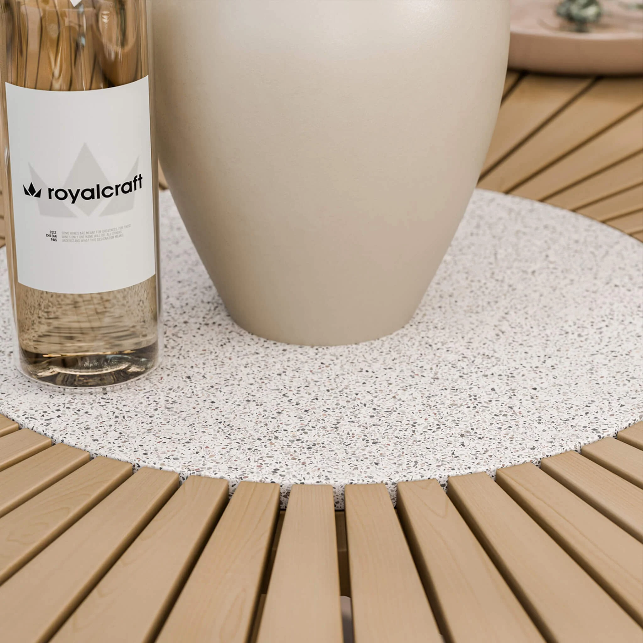 Roma Outdoor 4 Seater Round Dining Table and Stacking Chairs - Beige - Image 4