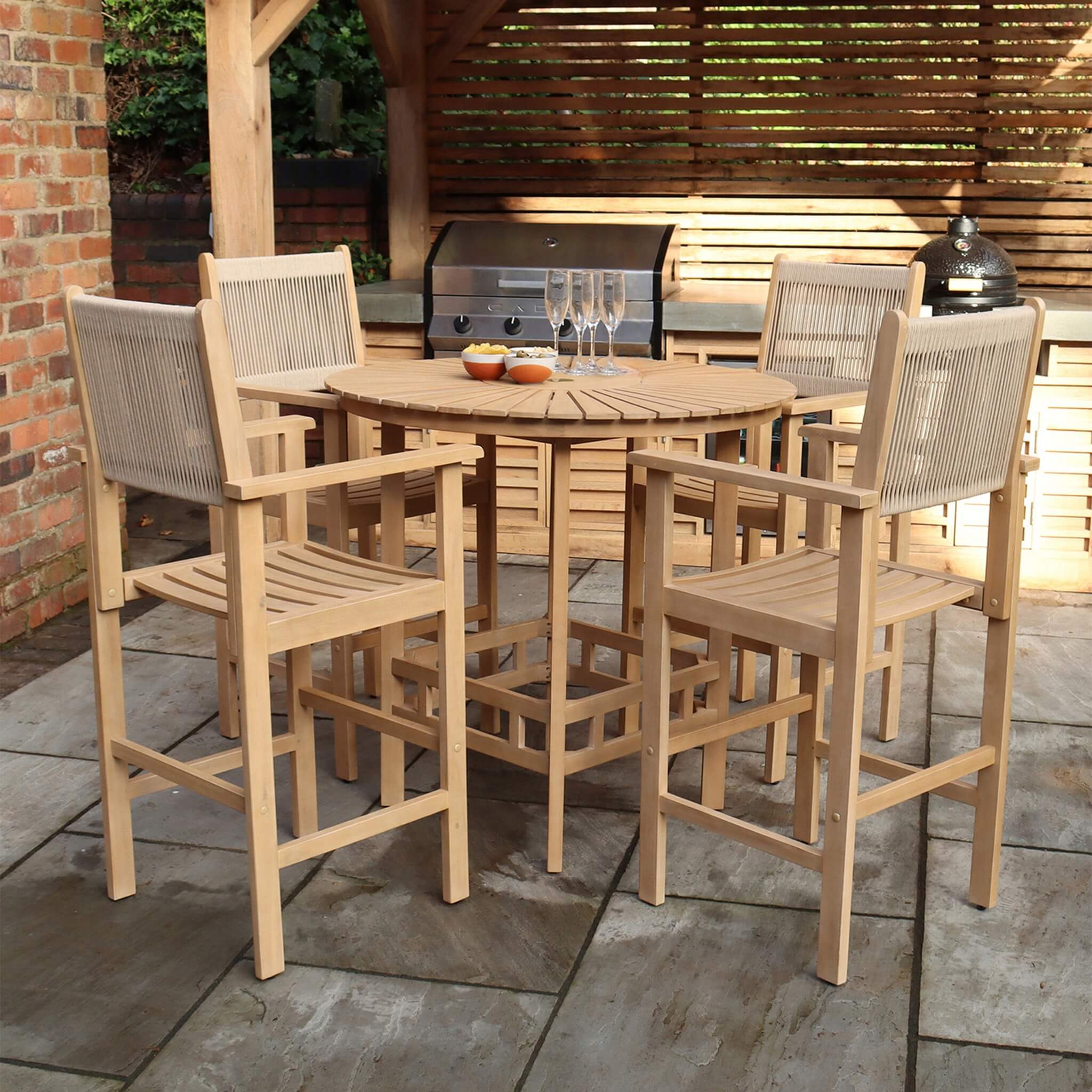Roma Outdoor 4 Seater Round High Bar Table and Barstools - Beige