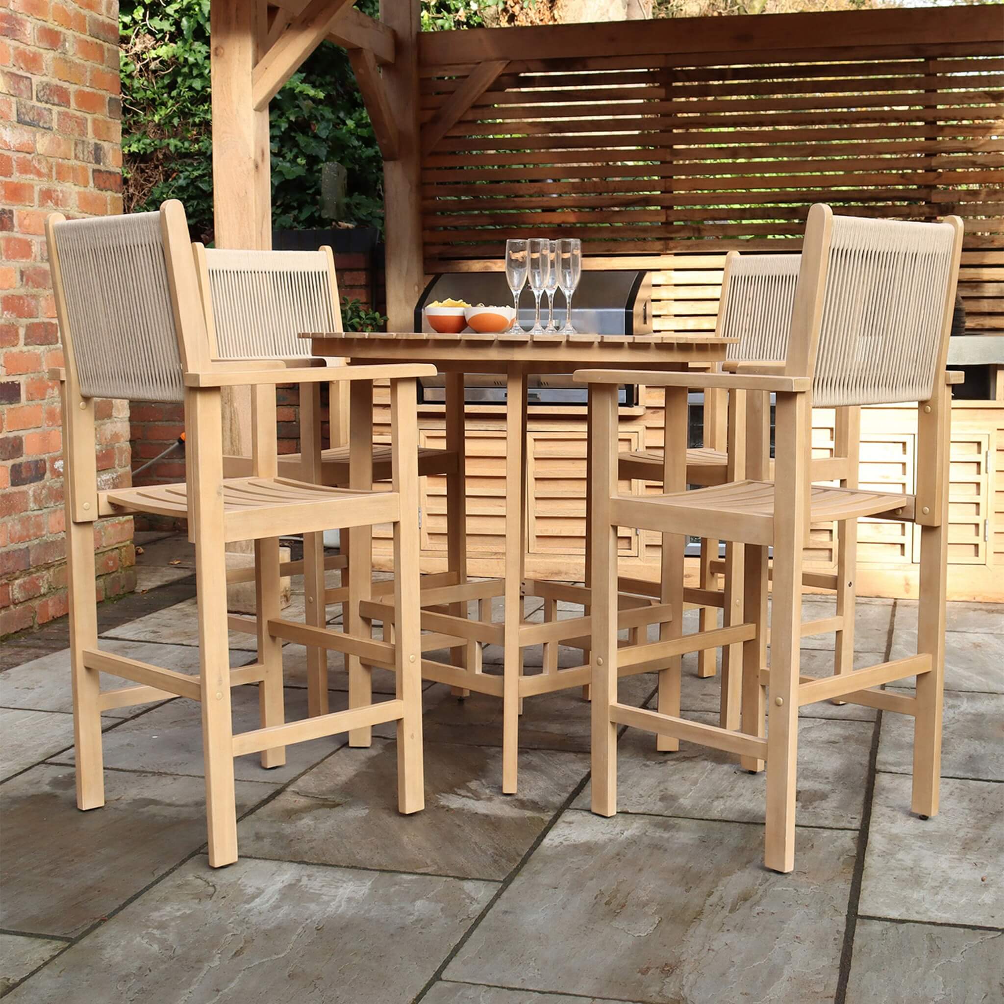 Roma Outdoor 4 Seater Round High Bar Table and Barstools - Beige - Image 2