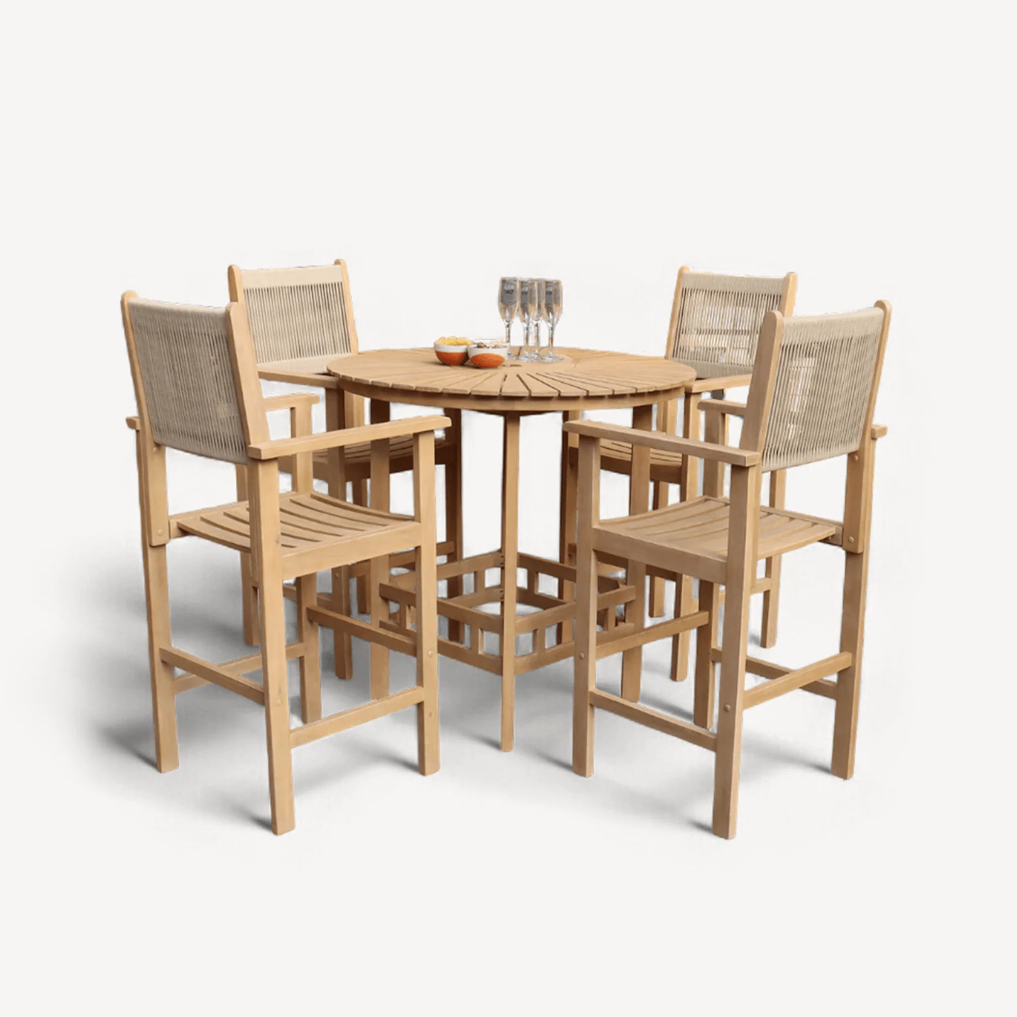 Roma Outdoor 4 Seater Round High Bar Table and Barstools - Beige - Image 5
