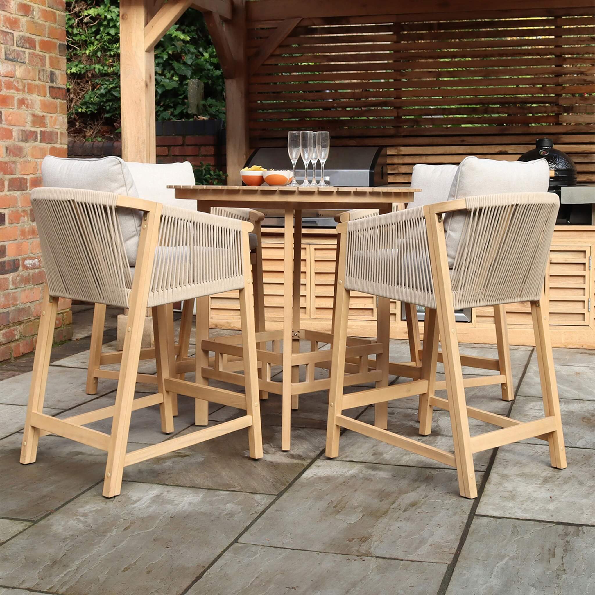Roma Outdoor 4 Seater Round High Bar Table and Deluxe Barstools - Beige - Image 2