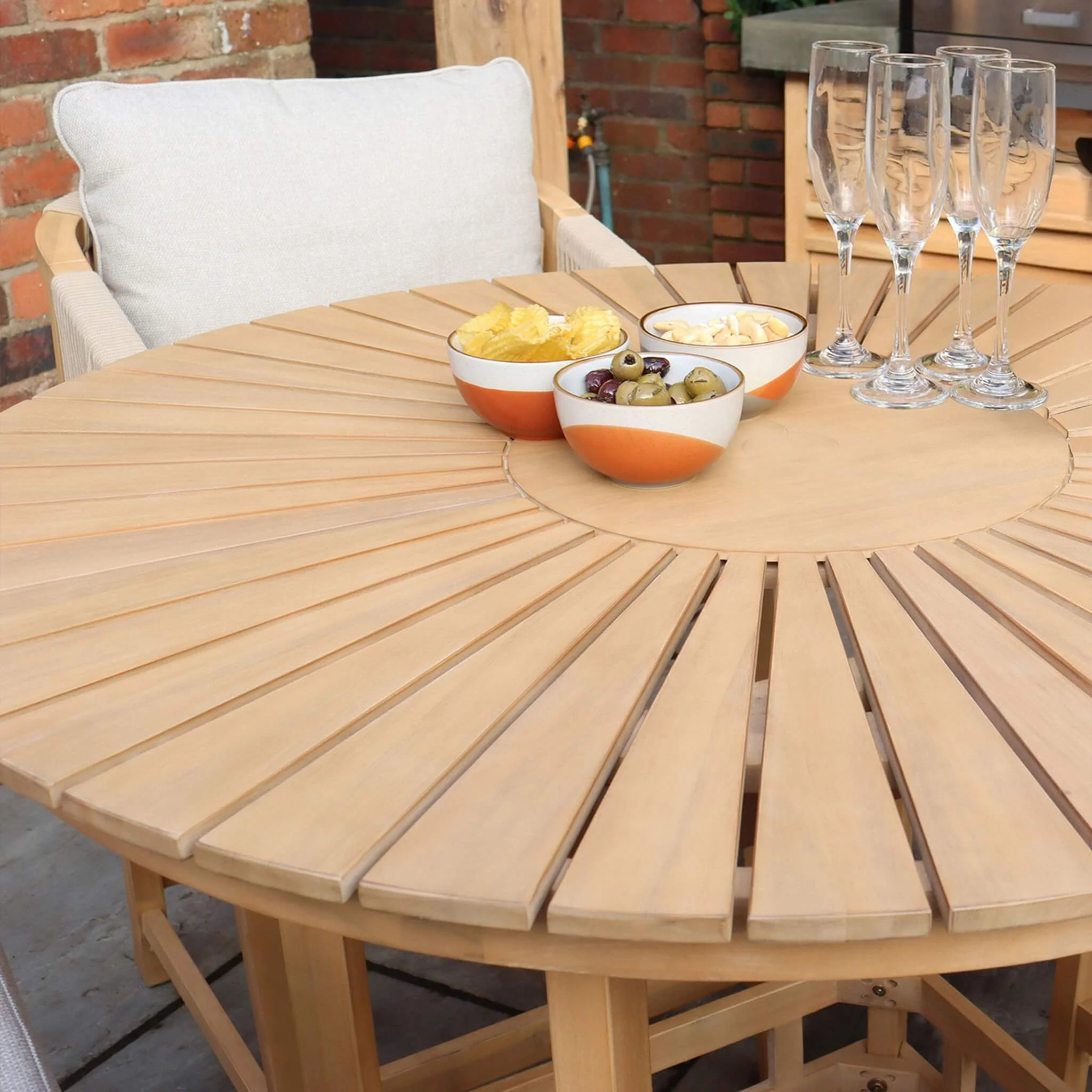 Roma Outdoor 4 Seater Round High Bar Table and Deluxe Barstools - Beige - Image 4