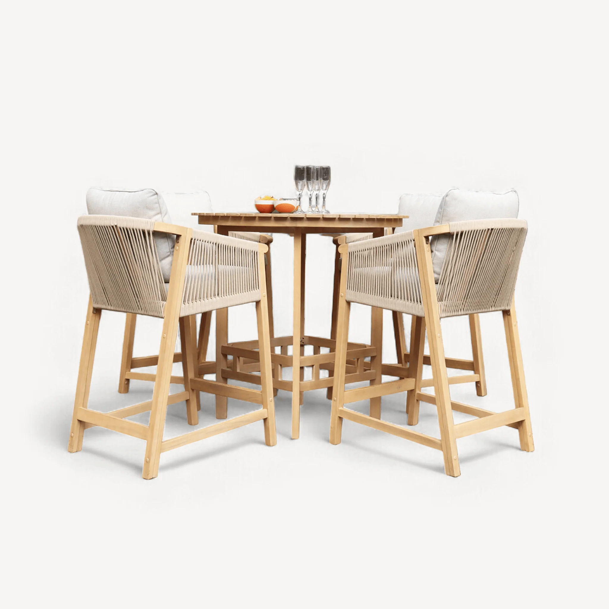 Roma Outdoor 4 Seater Round High Bar Table and Deluxe Barstools - Beige - Image 5
