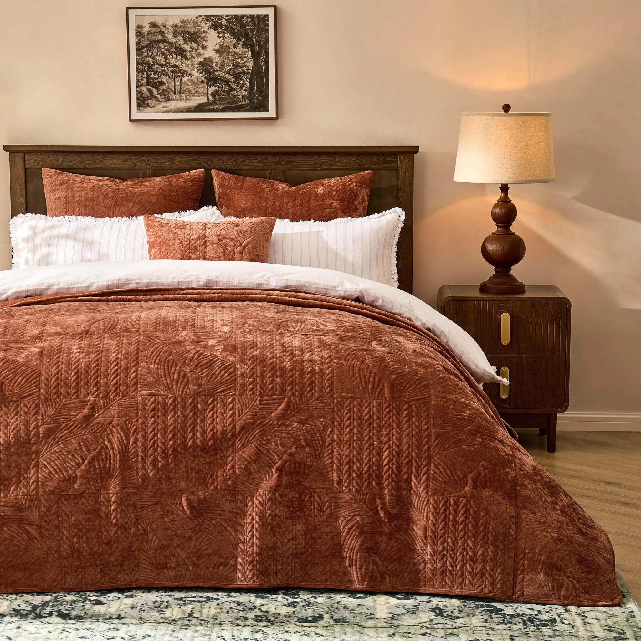 Rome Velvet Greek Matelasse Bedspread - Orange