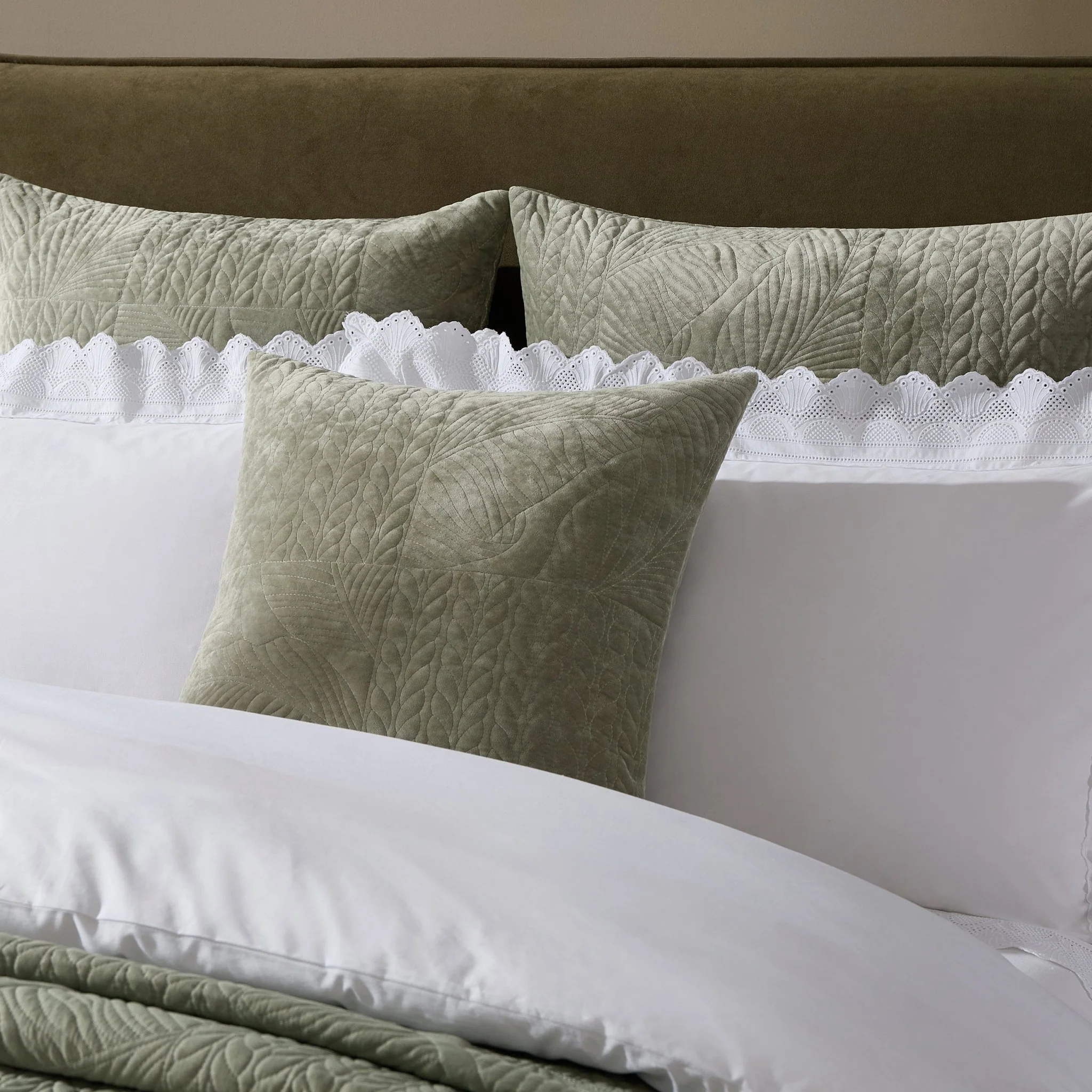Rome Velvet Greek Matelasse Cushion Cover - Basil