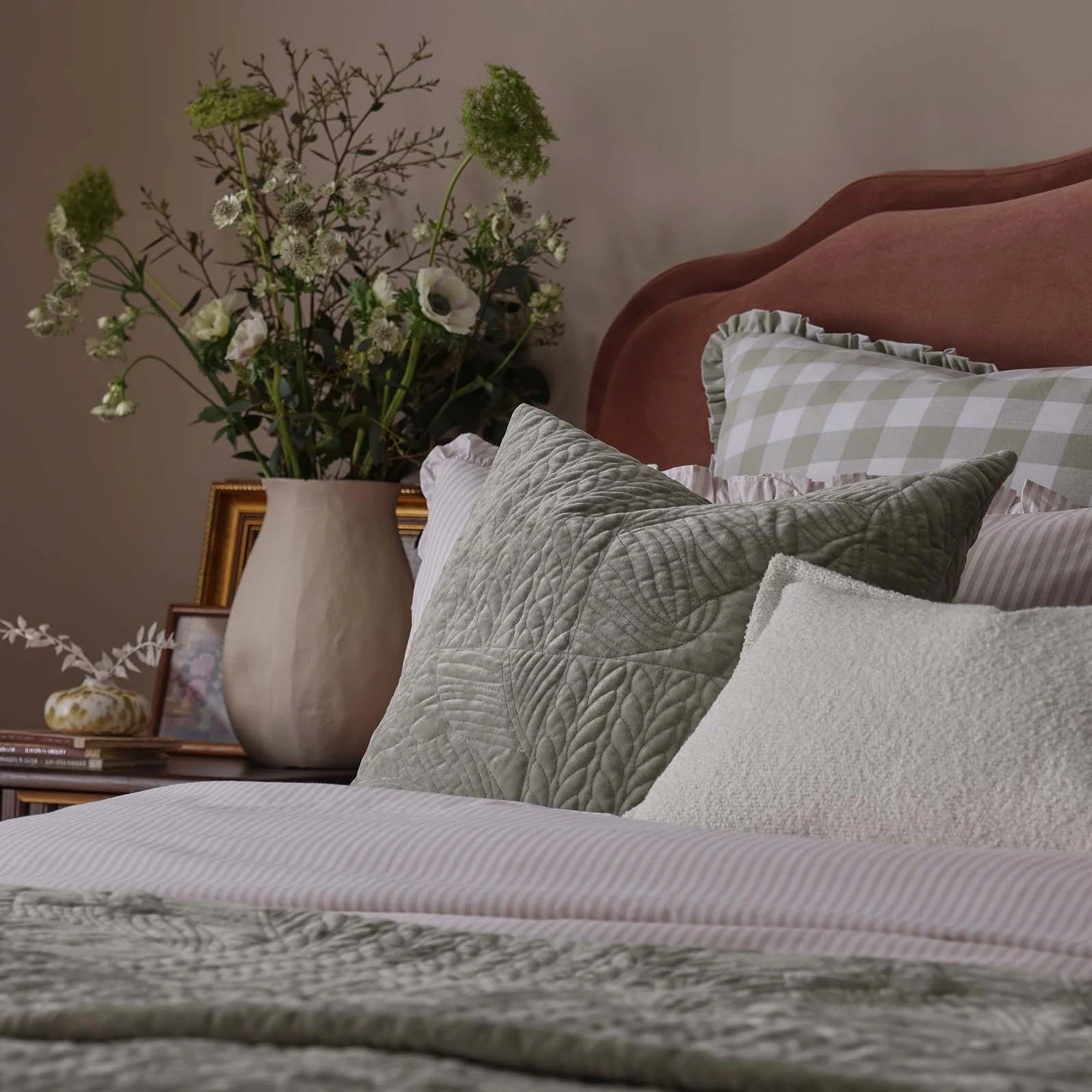 Rome Velvet Greek Matelasse Cushion Cover - Basil - Image 5