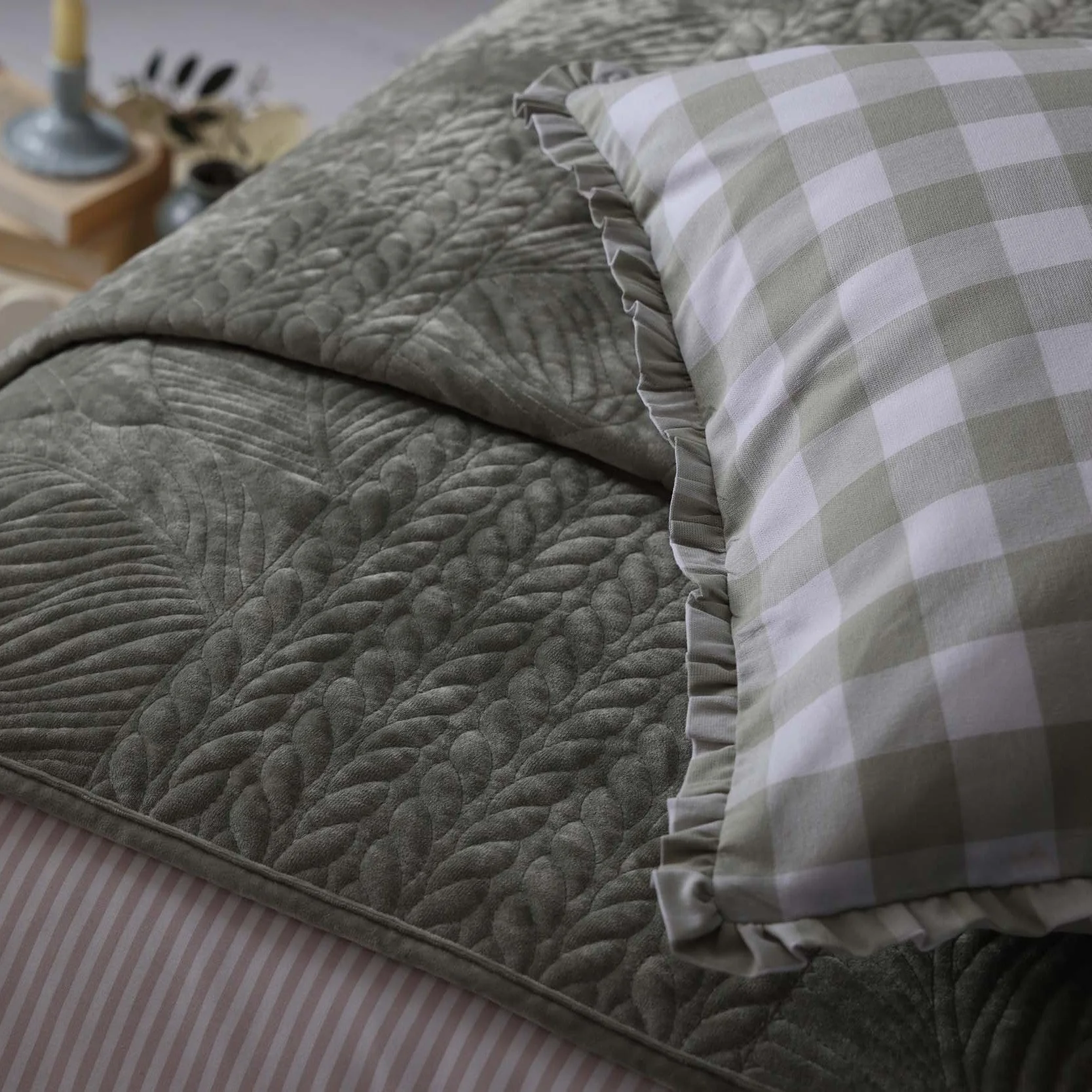 Rome Velvet Greek Matelasse Cushion Cover - Basil - Image 7