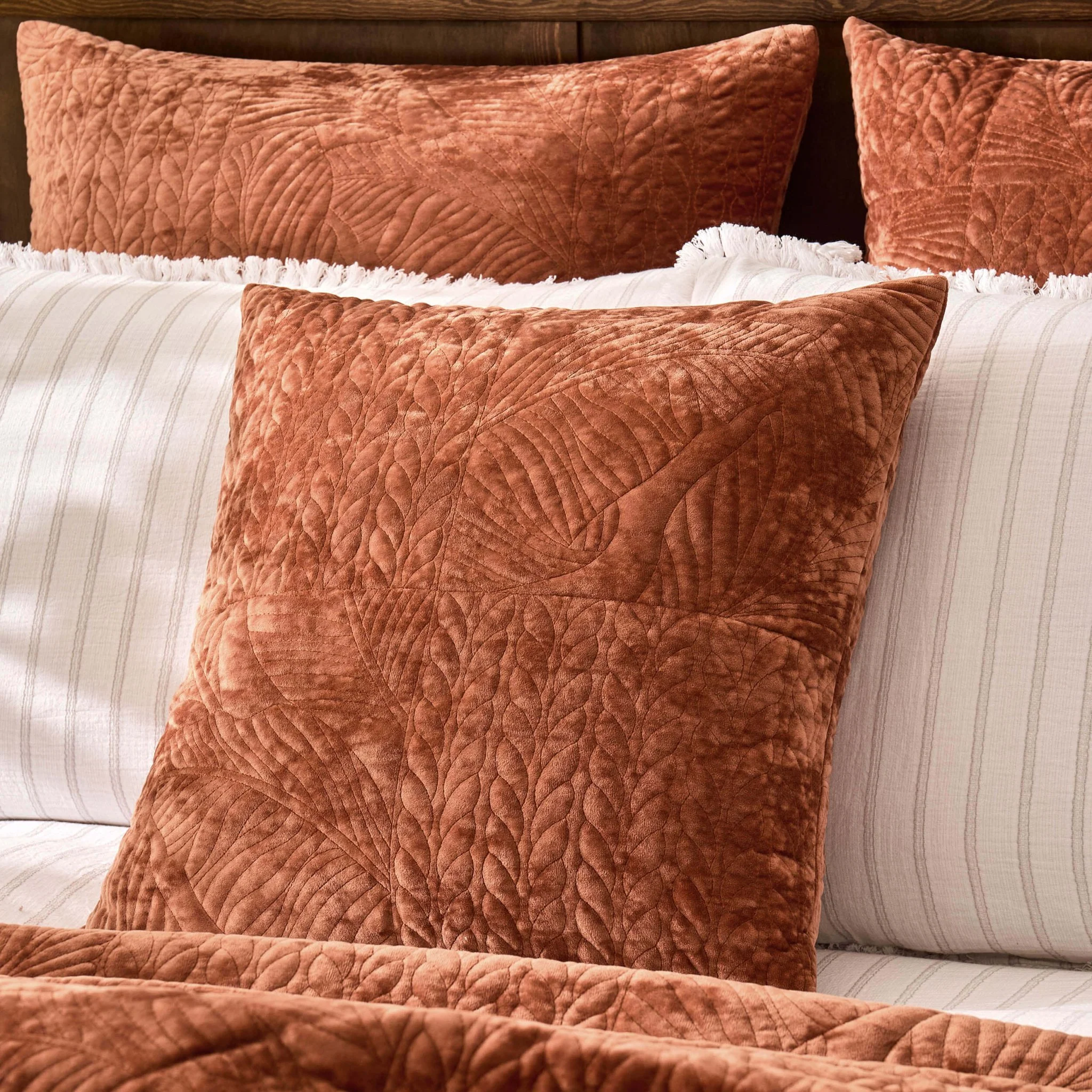 Rome Velvet Greek Matelasse Cushion Cover - Orange