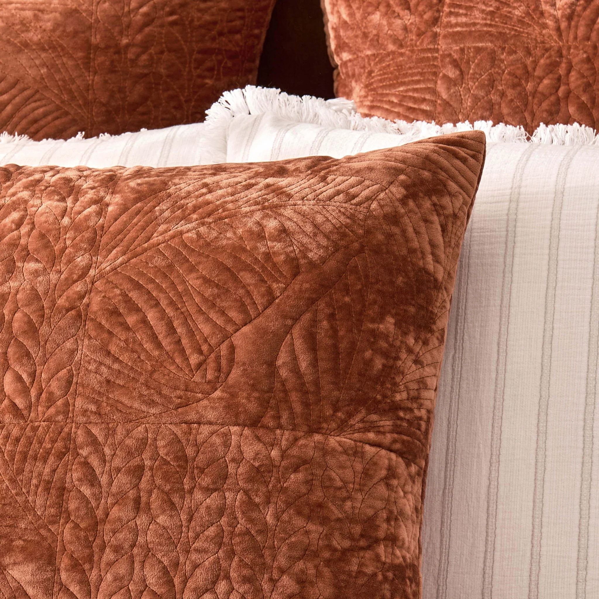 Rome Velvet Greek Matelasse Cushion Cover - Orange - Image 2