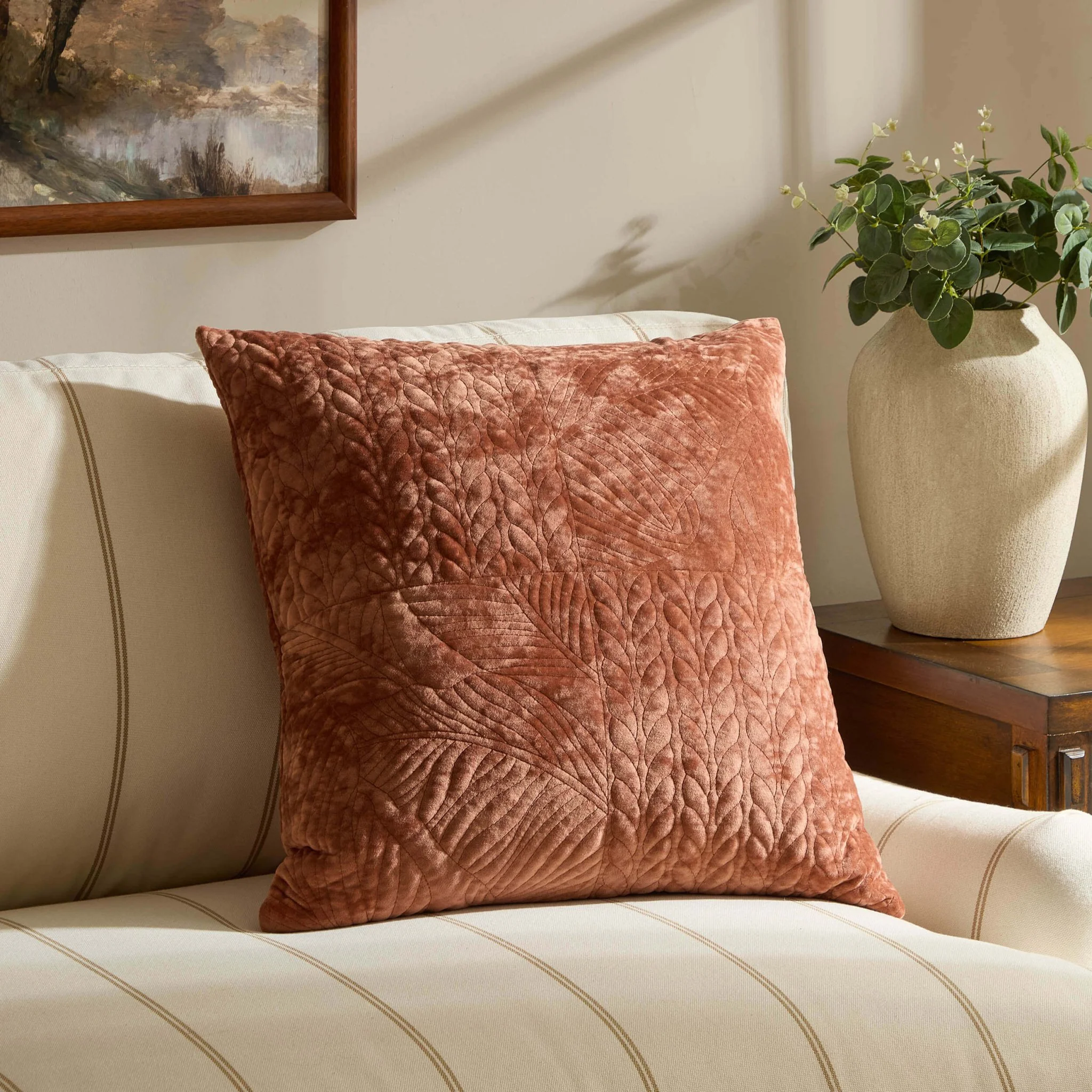 Rome Velvet Greek Matelasse Sofa Cushion Cover  - Orange