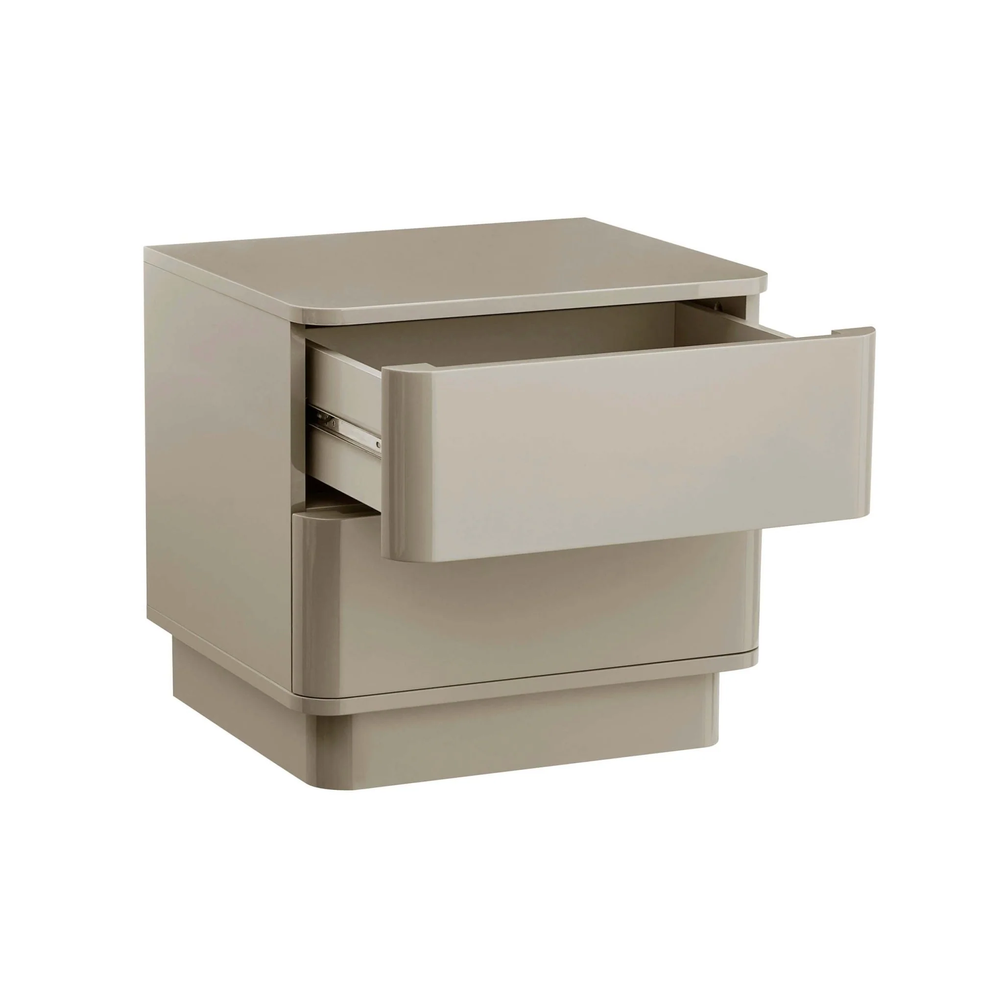 Romilly High Gloss 2 Drawer Bedside Table - Taupe - Image 4