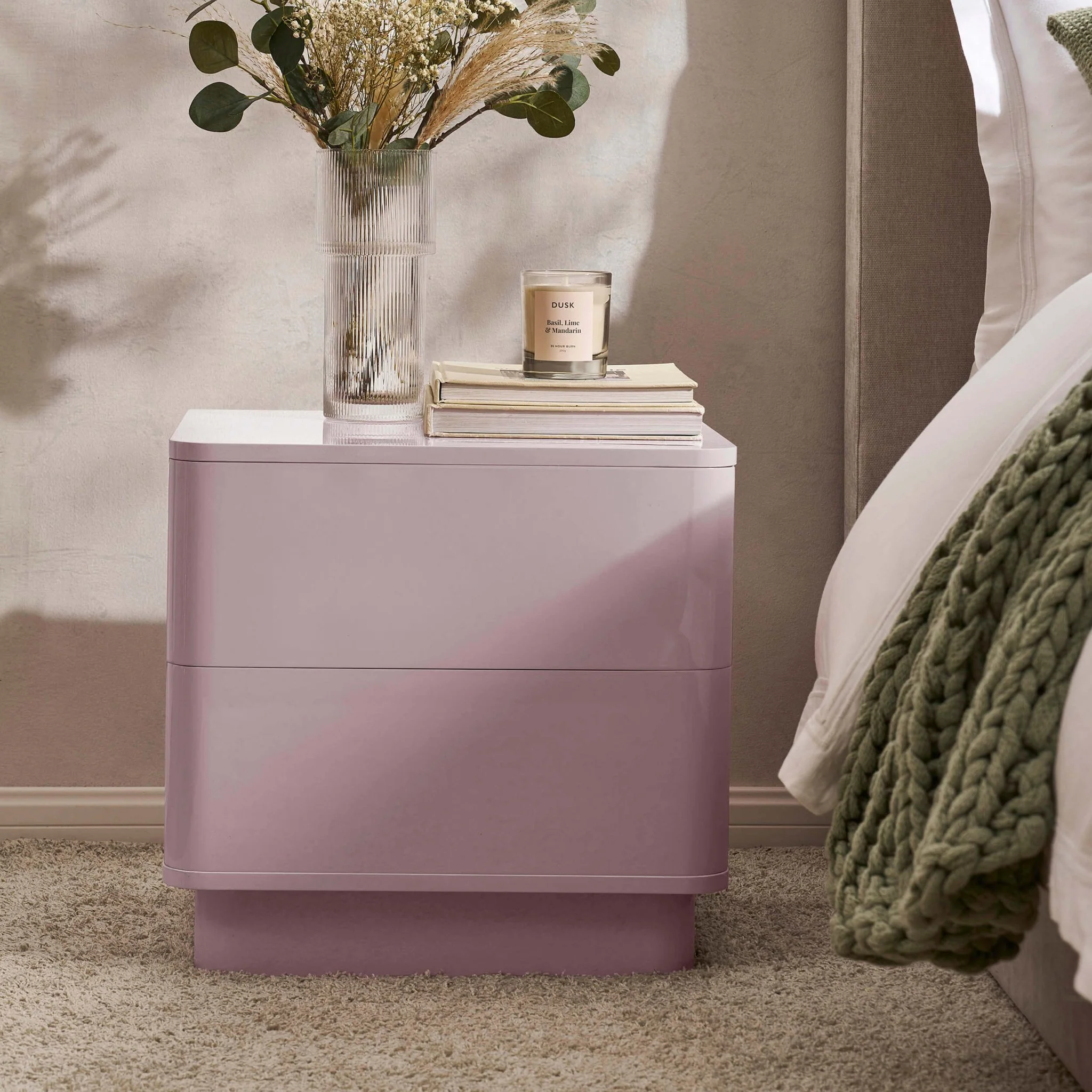 Romilly High Gloss 2 Drawer Bedside Table - Violet Ice - Image 2