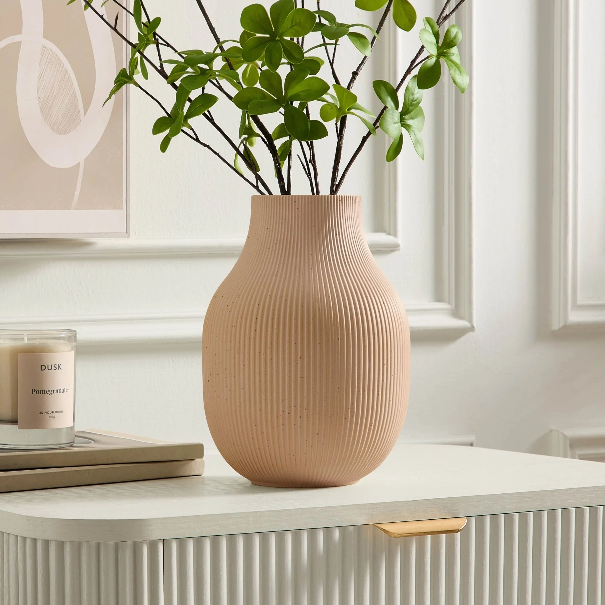 Rose Matt Ribbed Clay Vase - Pink - Image 2