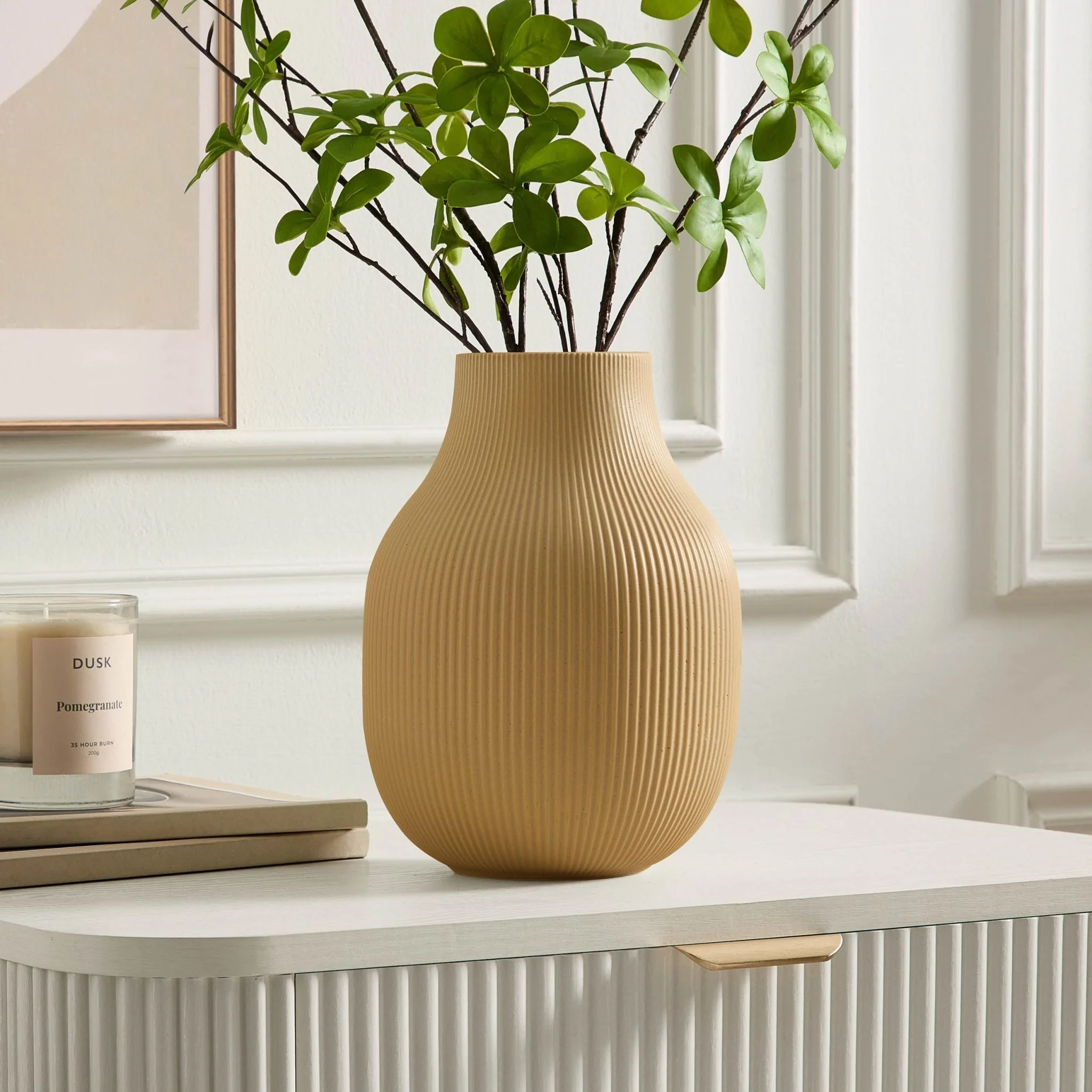 Rose Matt Ribbed Clay Vase - Sand