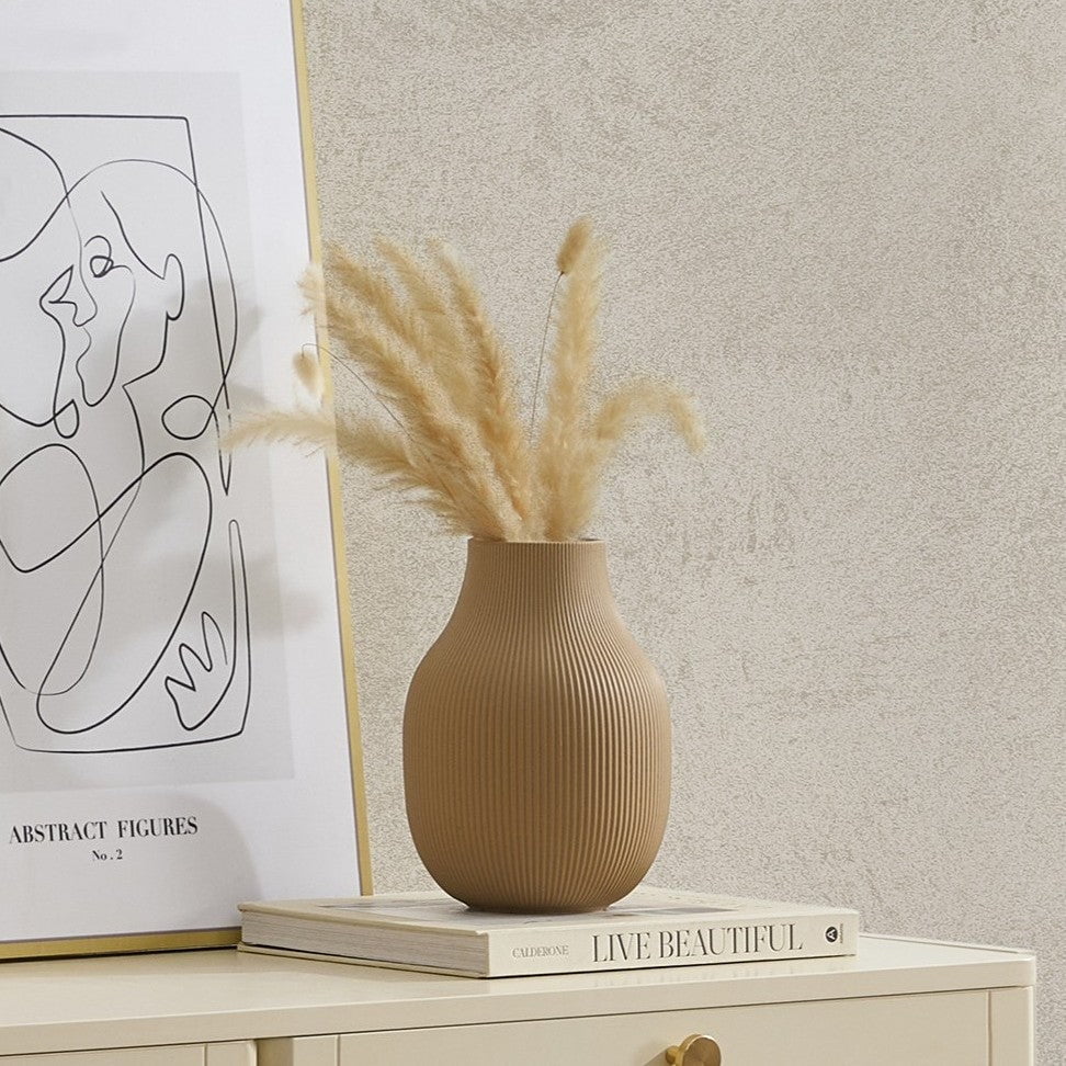 Rose Matt Ribbed Clay Vase - Sand - Image 2