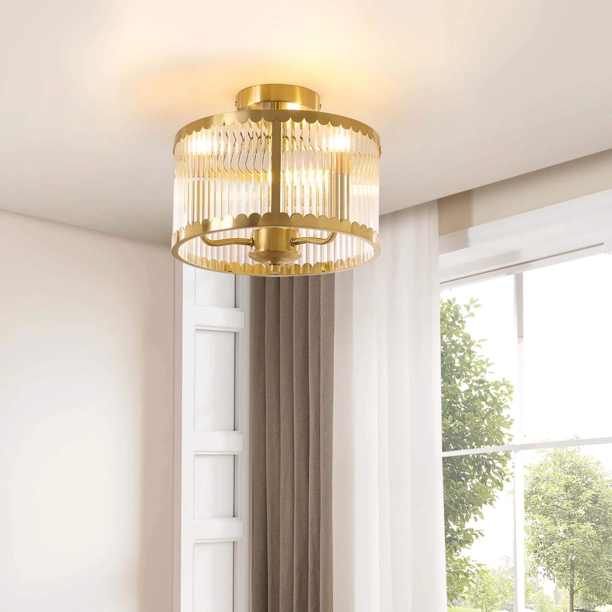 Rosie Glass Scallop Flush Ceiling Light - Gold