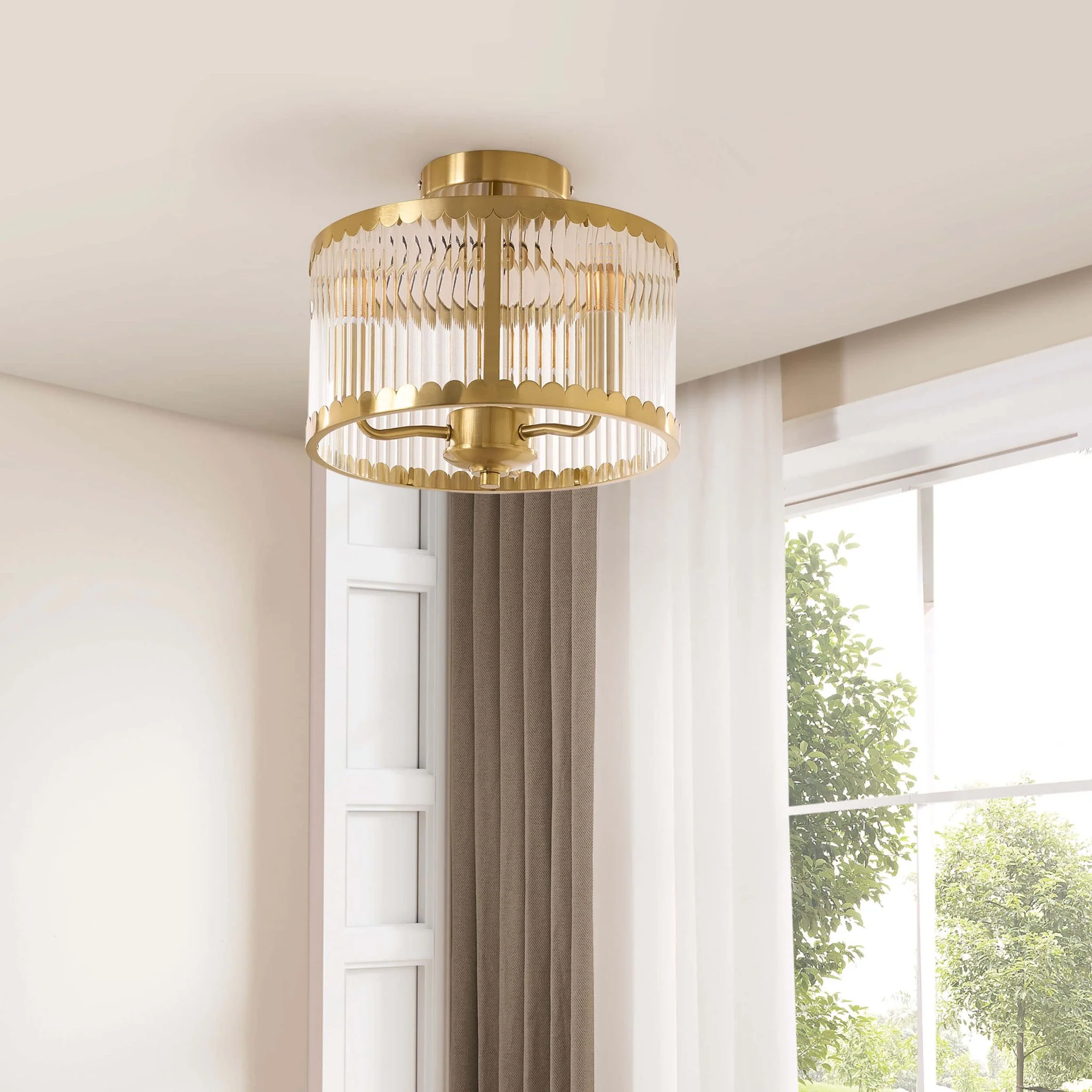 Rosie Glass Scallop Flush Ceiling Light - Gold - Image 2
