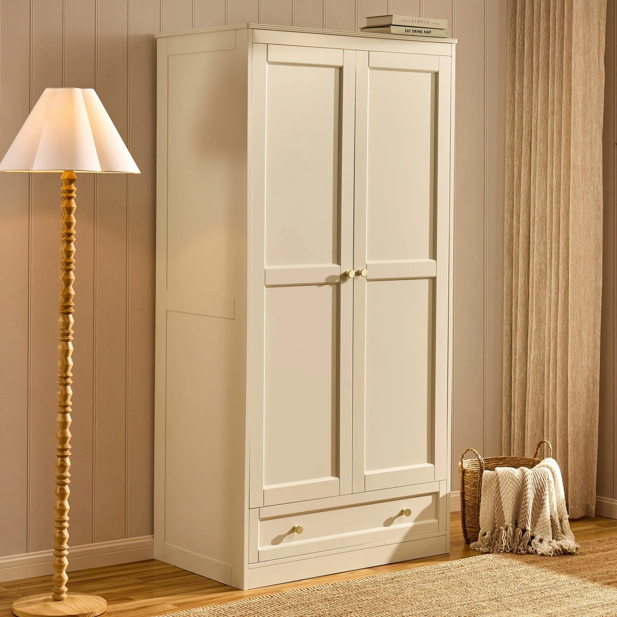 Ruby 2 Door Wardrobe with Drawer - Cream - Image 2