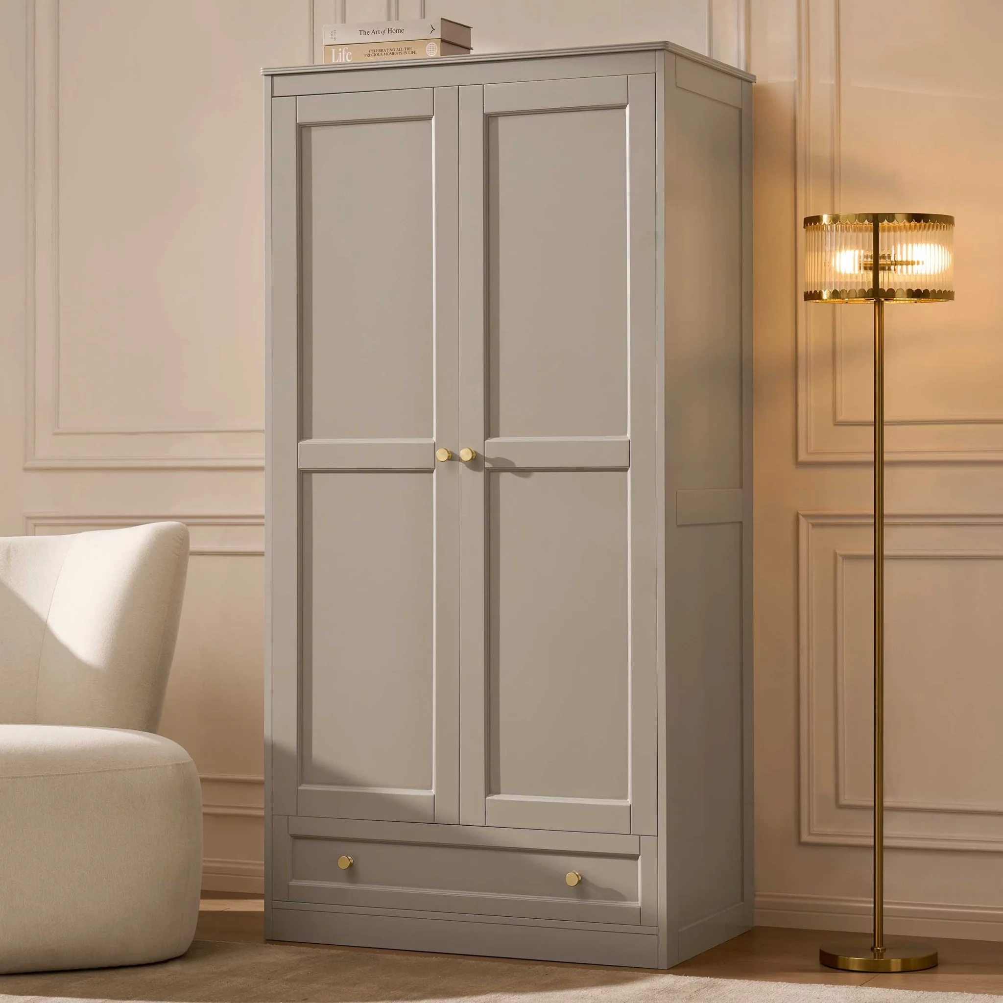 Ruby 2 Door Wardrobe with Drawer - Taupe - Image 2