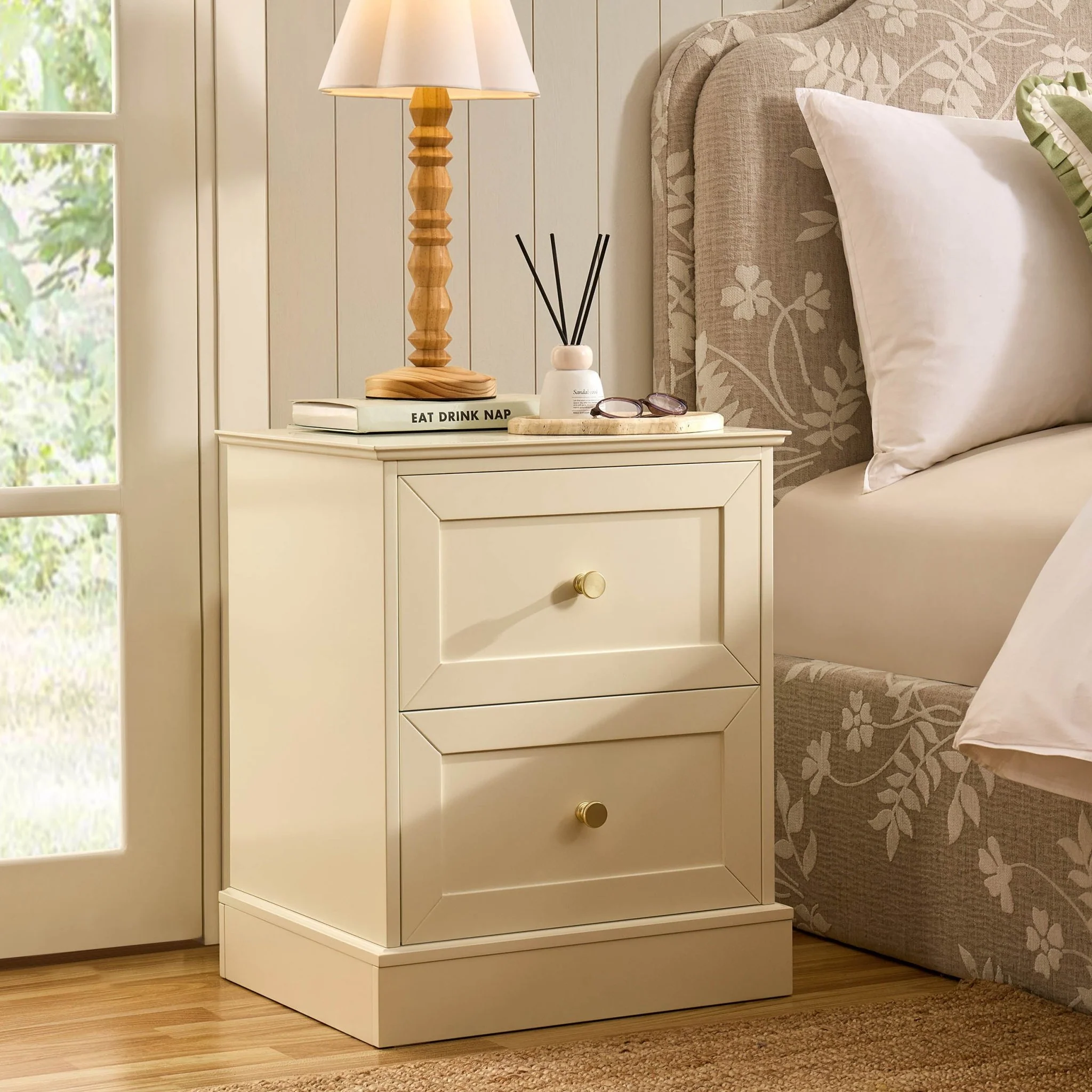Ruby 2 Drawer Bedside Table - Cream