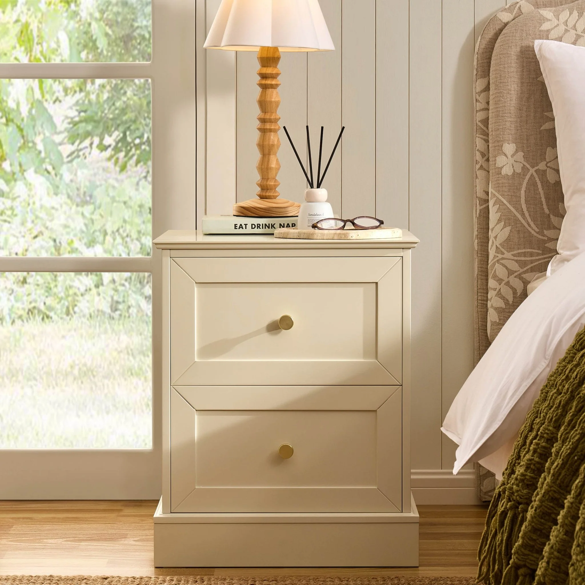 Ruby 2 Drawer Bedside Table - Cream - Image 2