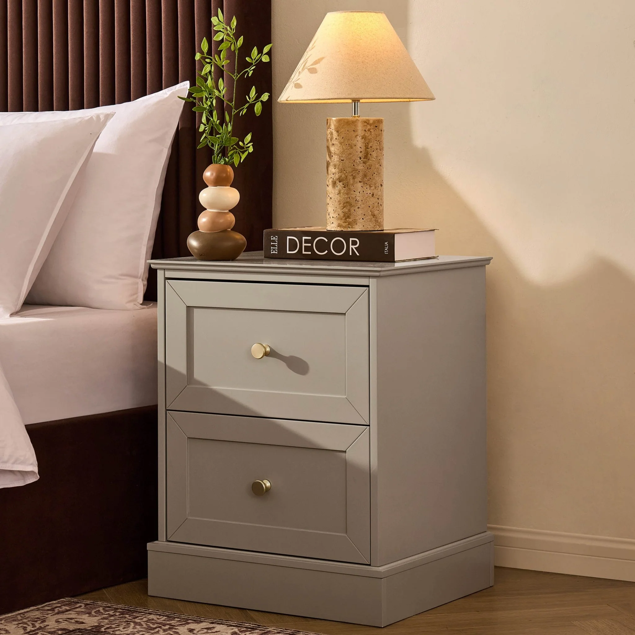 Ruby 2 Drawer Bedside Table - Taupe