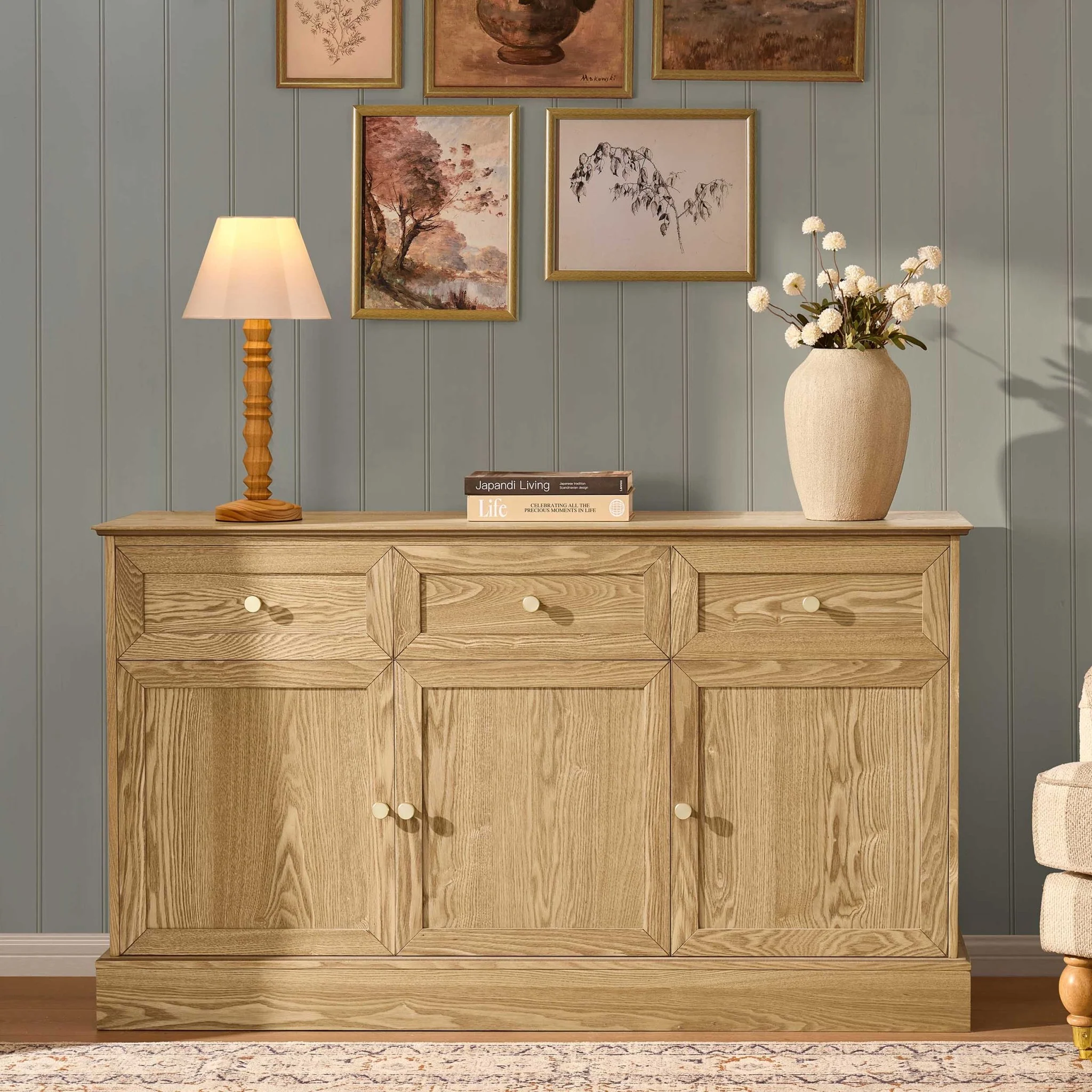 Ruby 3 Door Sideboard with Drawers - Light Wood