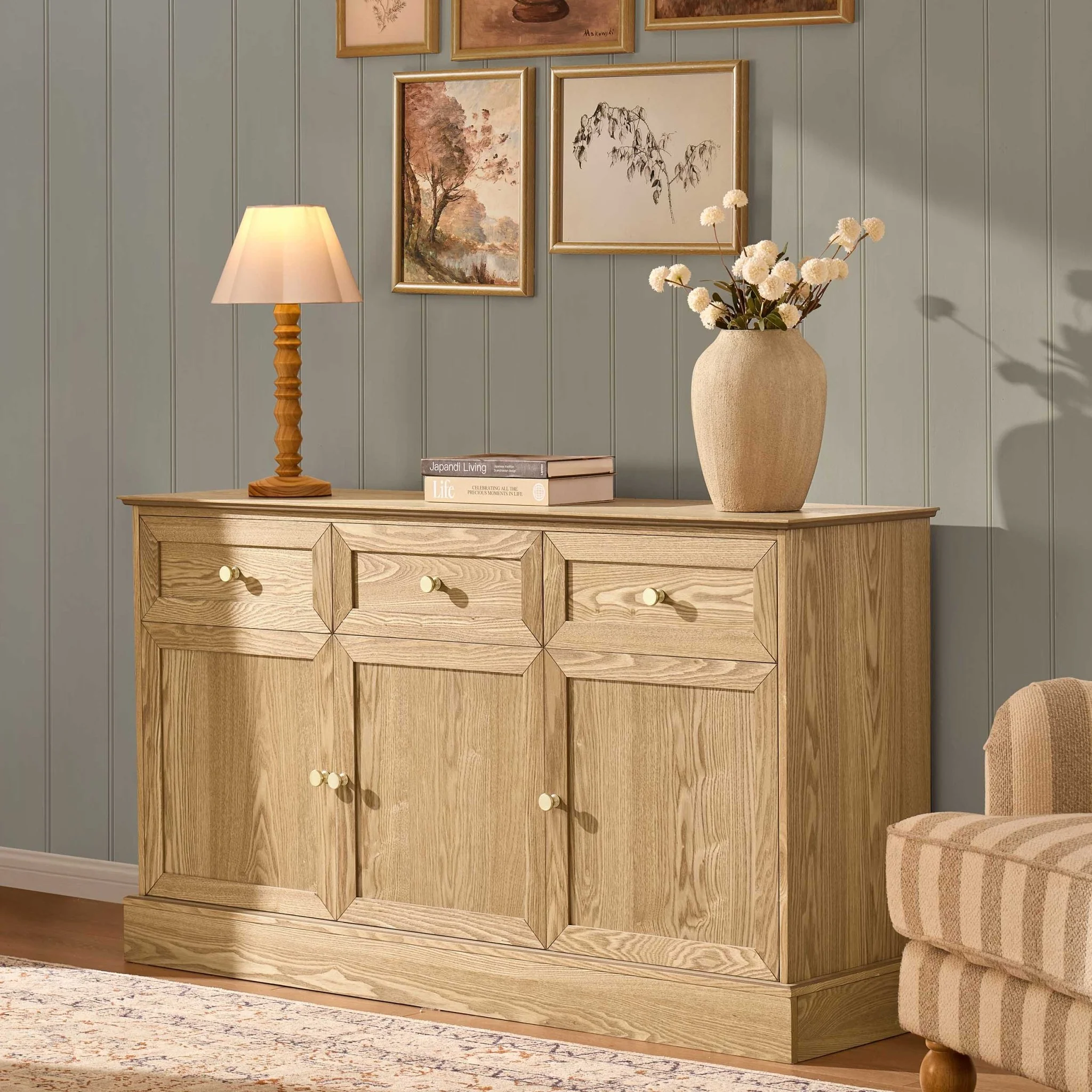 Ruby 3 Door Sideboard with Drawers - Light Wood - Image 2