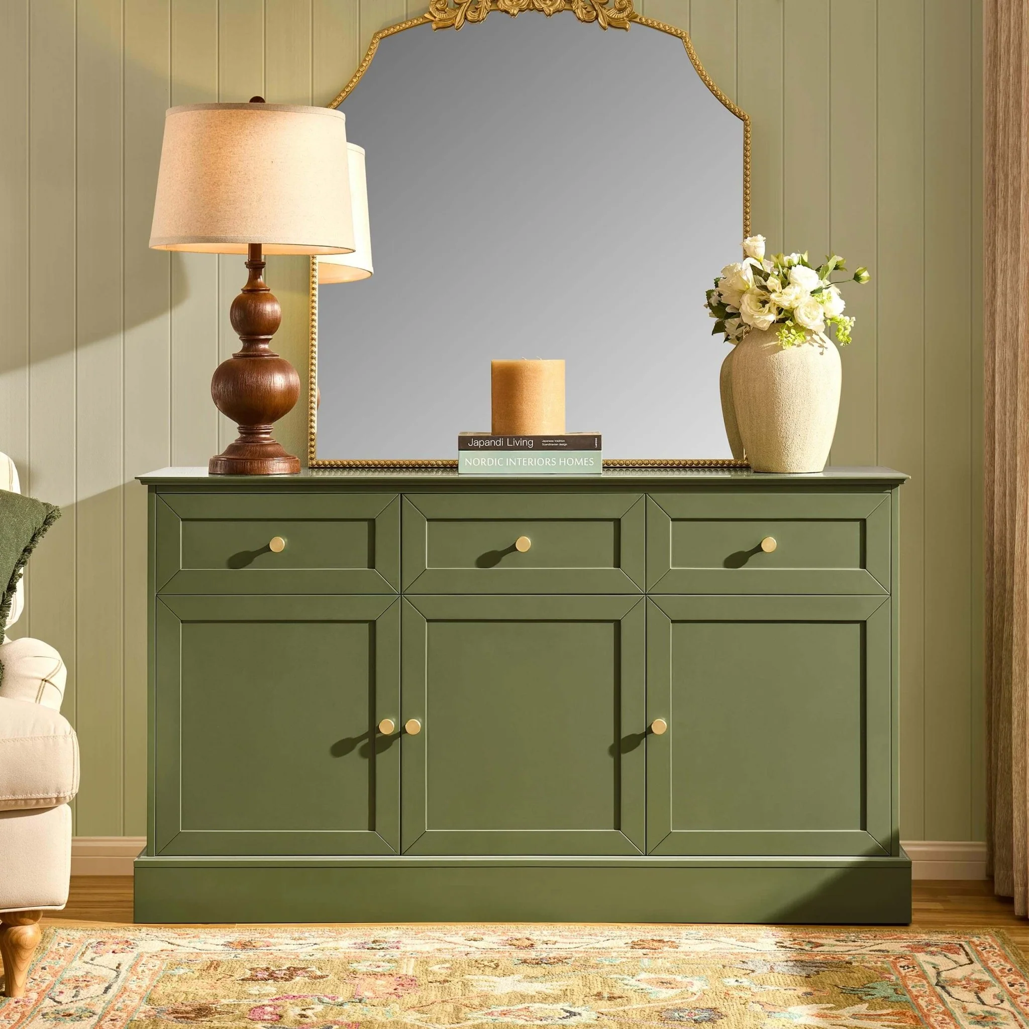 Ruby 3 Door Sideboard with Drawers - Olive