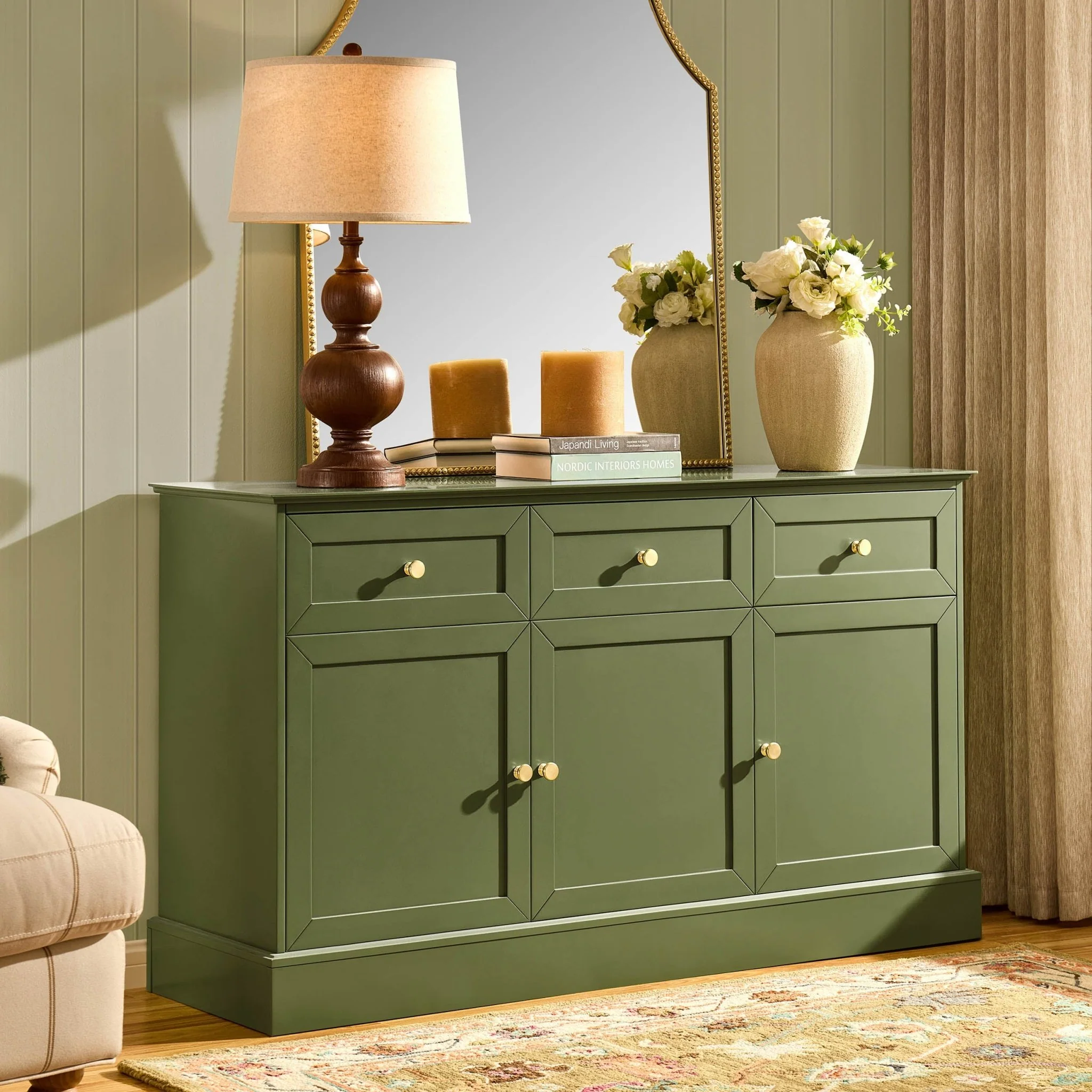 Ruby 3 Door Sideboard with Drawers - Olive - Image 2