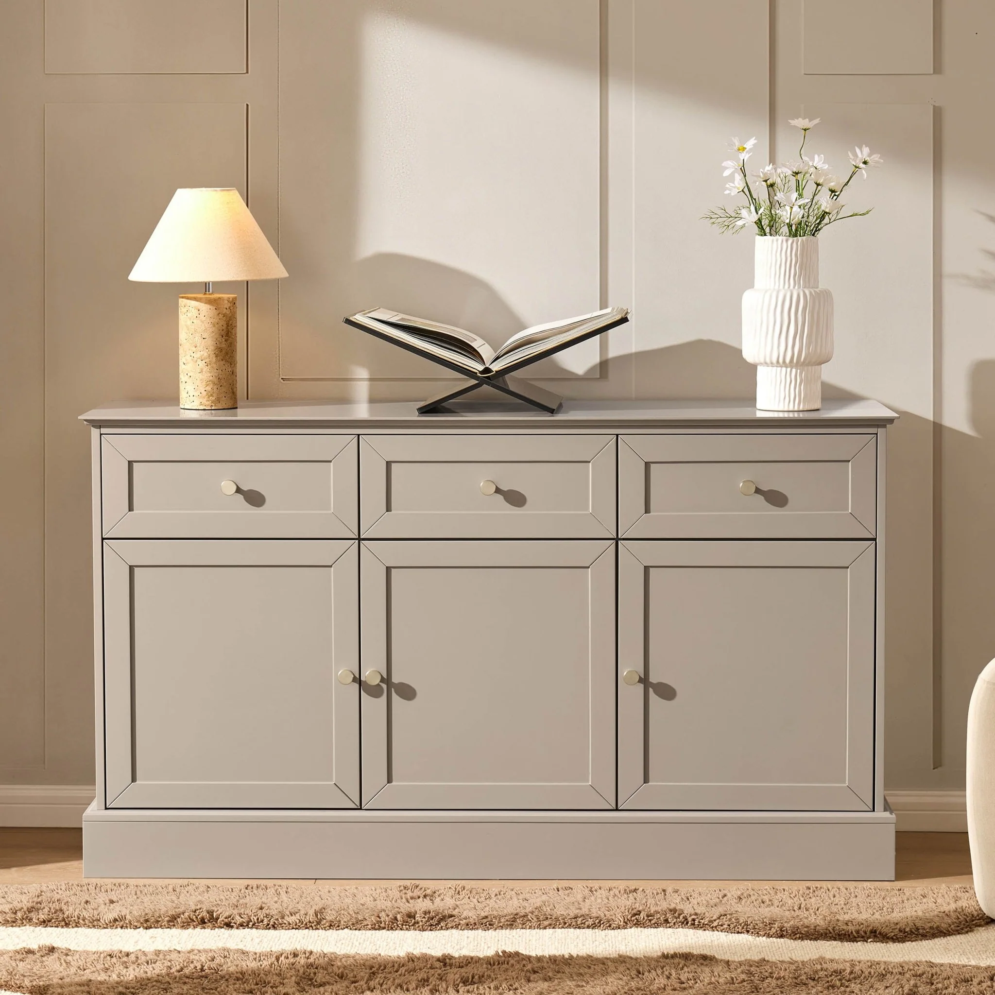 Ruby 3 Door Sideboard with Drawers - Taupe