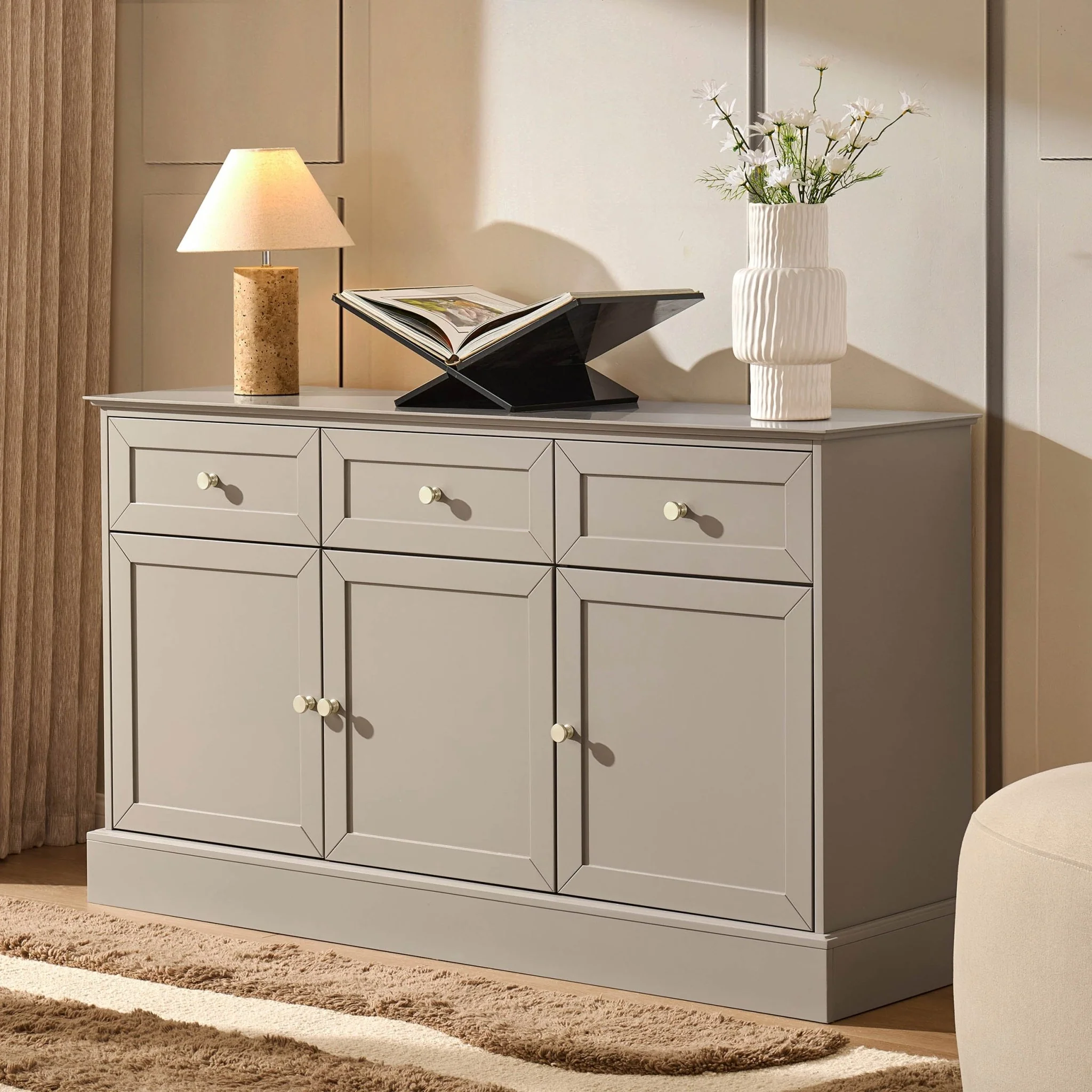 Ruby 3 Door Sideboard with Drawers - Taupe - Image 2