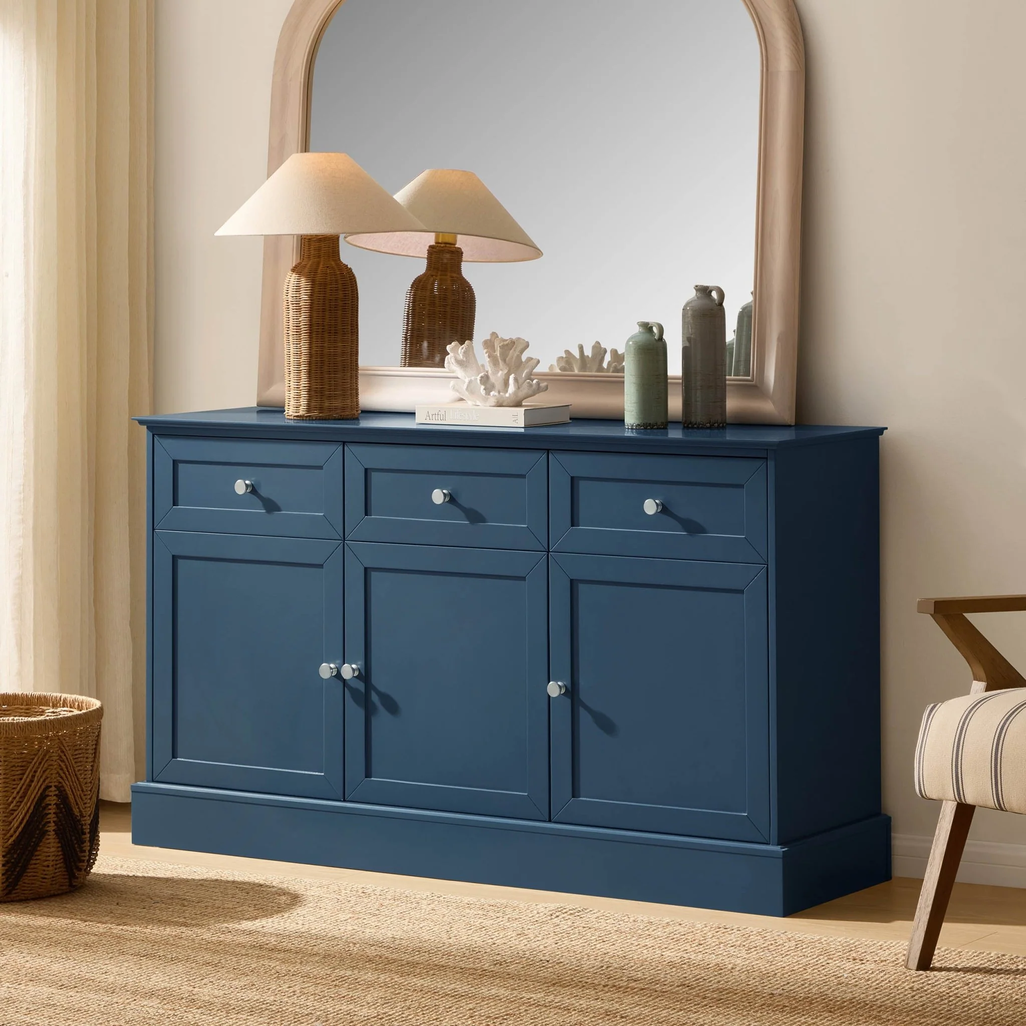 Ruby 3 Door Sideboard with Drawers - Teal - Image 2