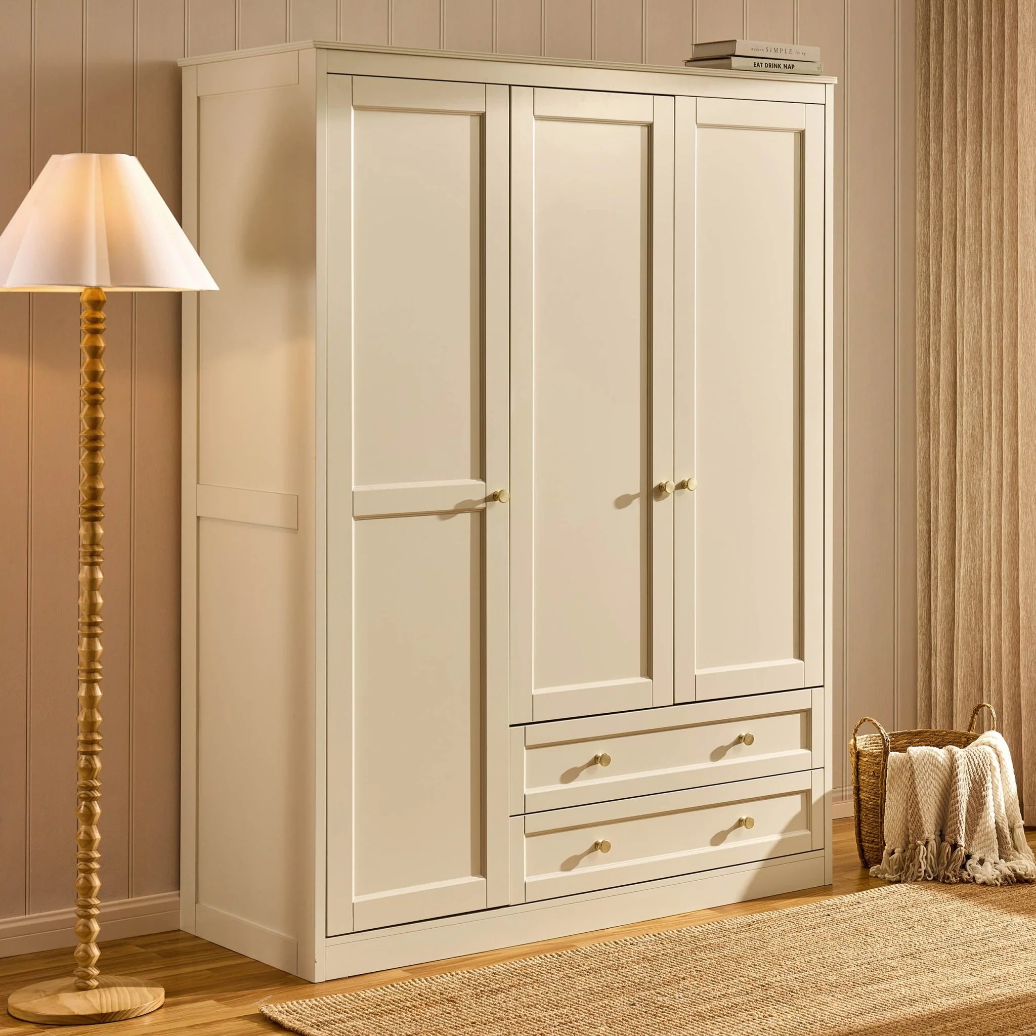 Ruby 3 Door Wardrobe with Drawers - Cream - Image 2
