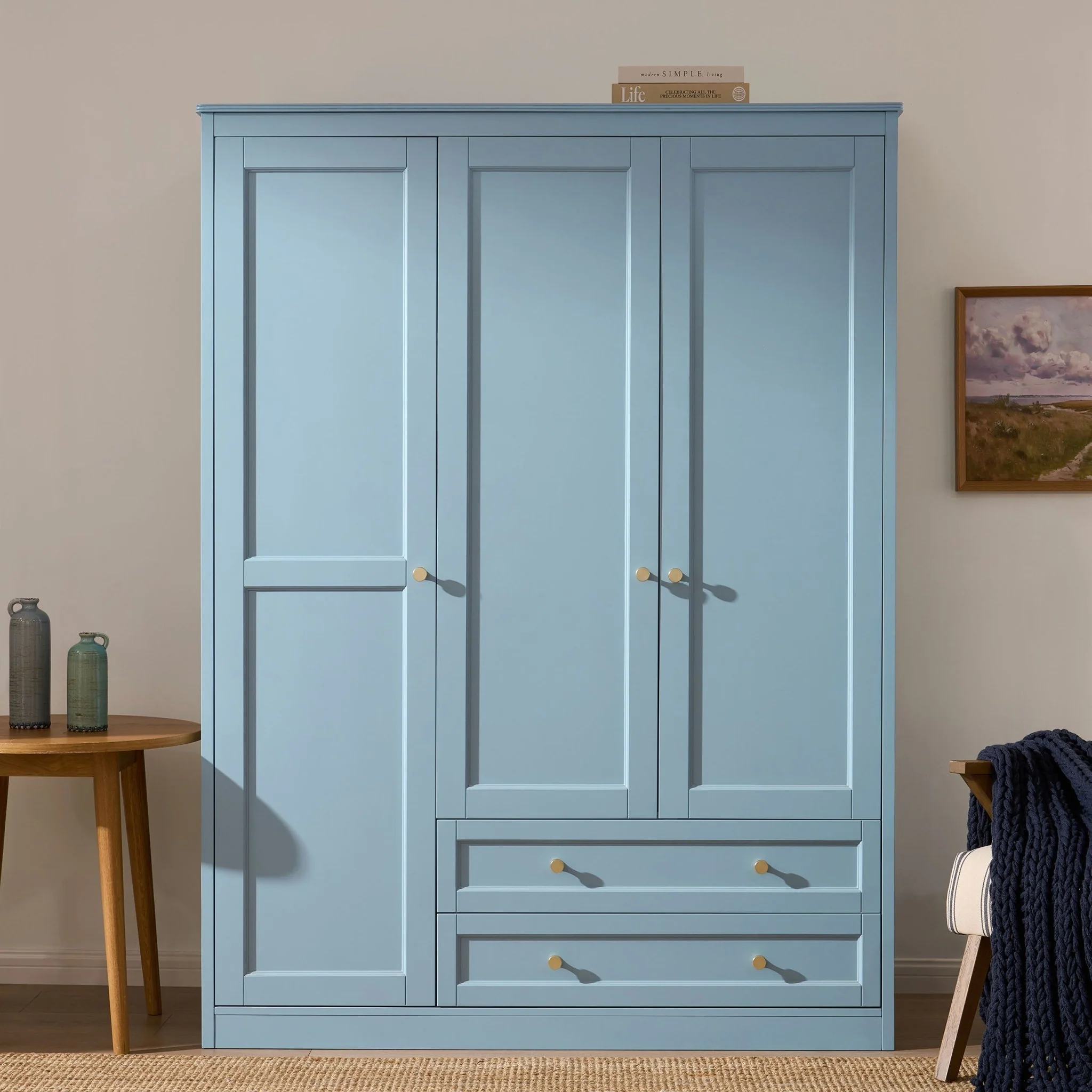 Ruby 3 Door Wardrobe with Drawers - Sky Blue
