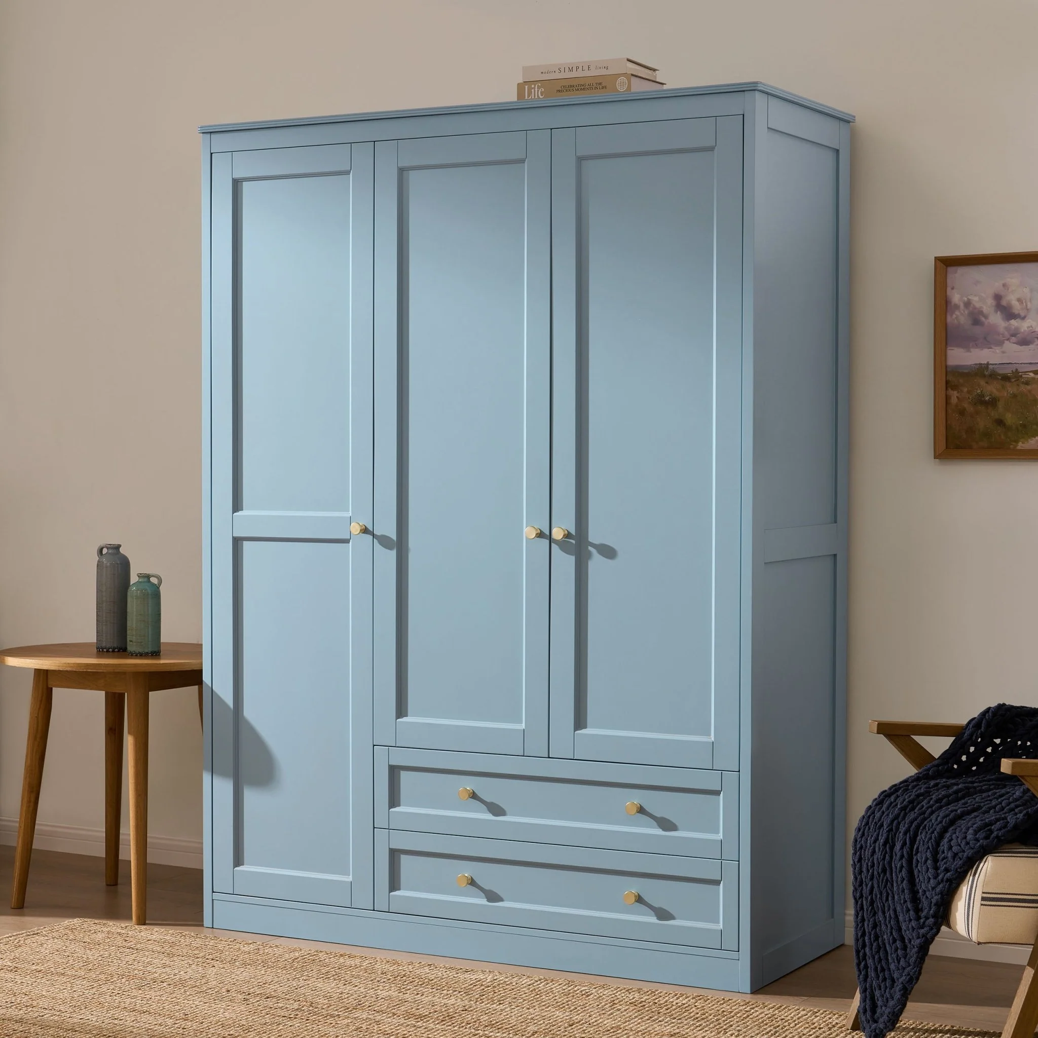 Ruby 3 Door Wardrobe with Drawers - Sky Blue - Image 2