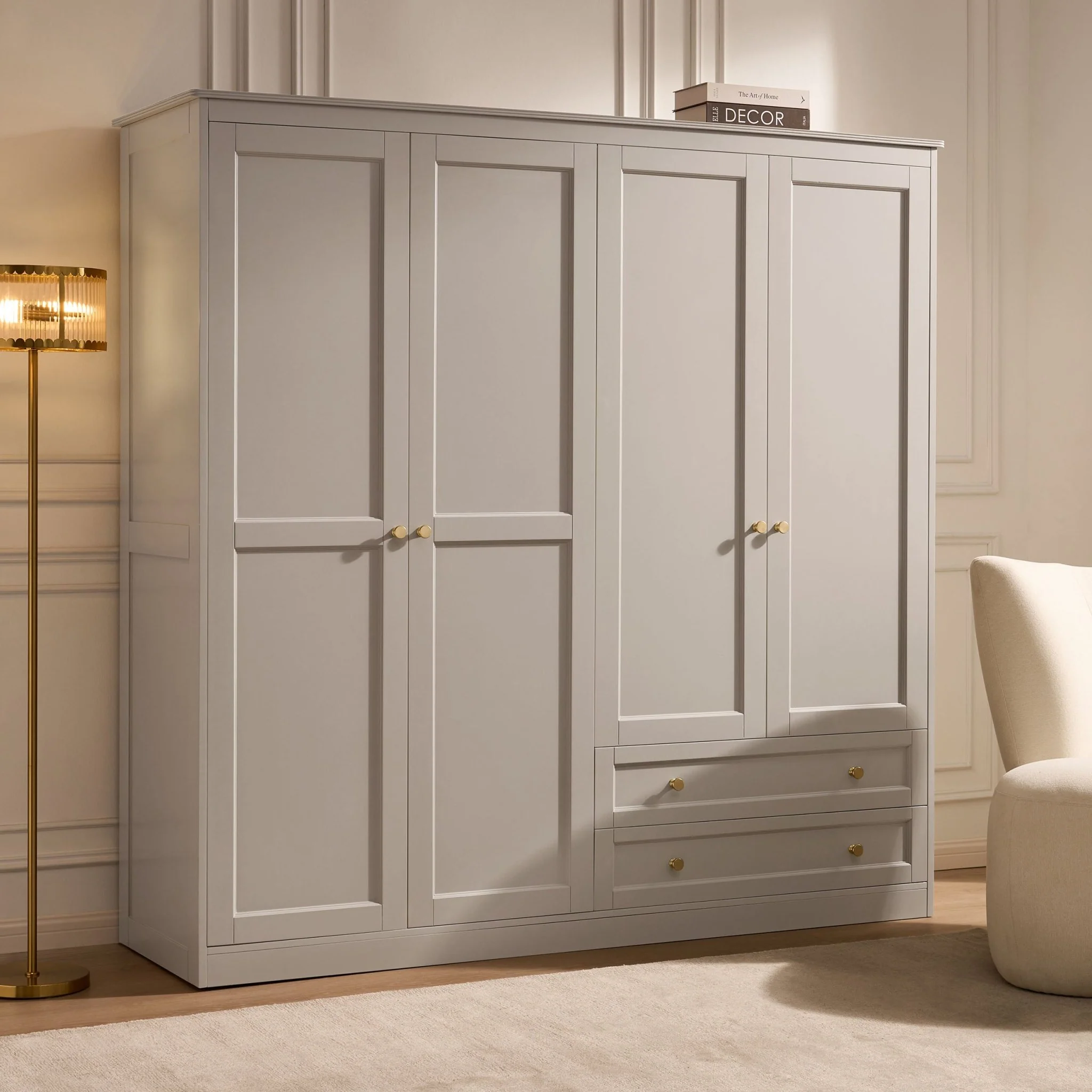 Ruby 4 Door Wardrobe with Drawers - Taupe - Image 2