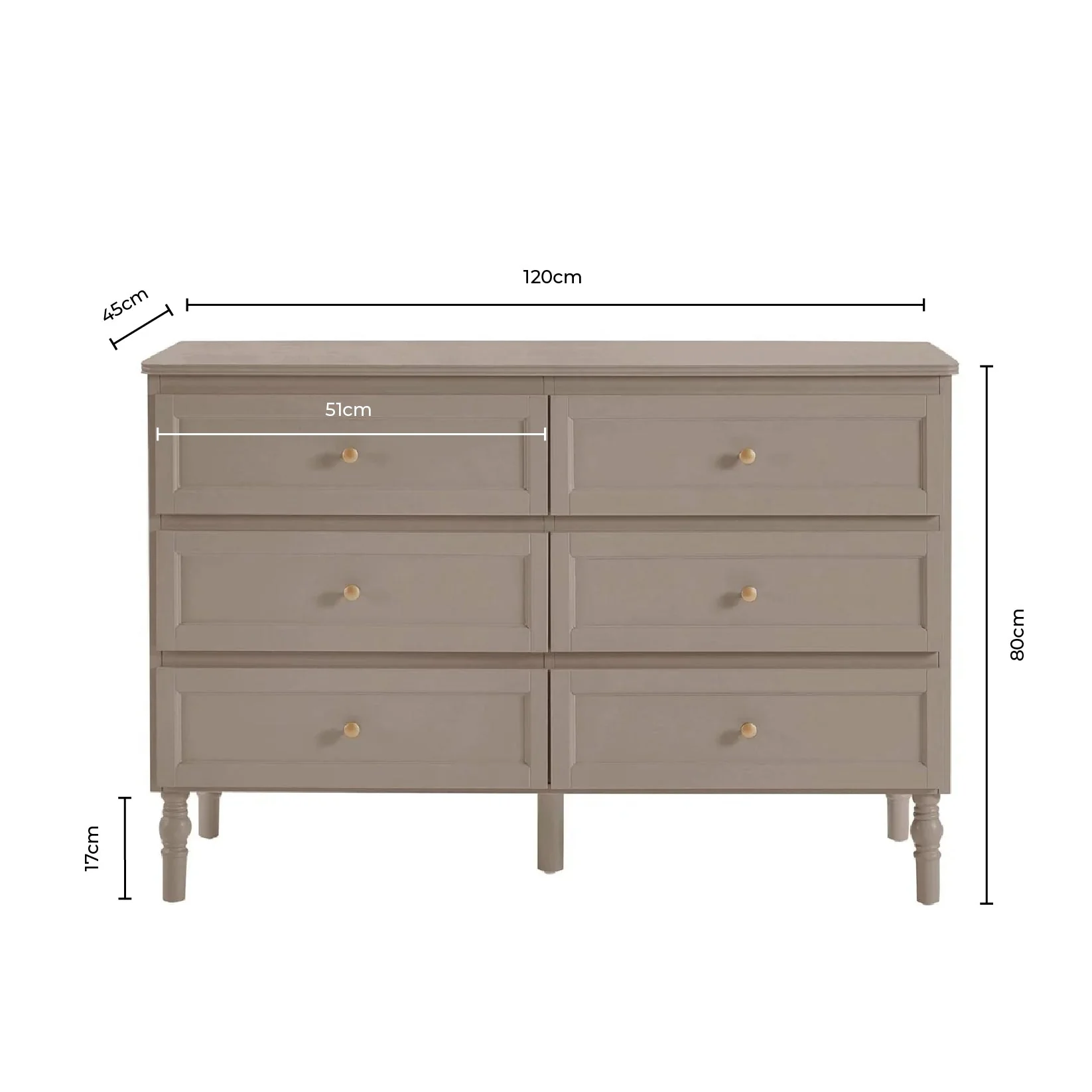 Ruby 6 Drawer Chest - Taupe - Image 9